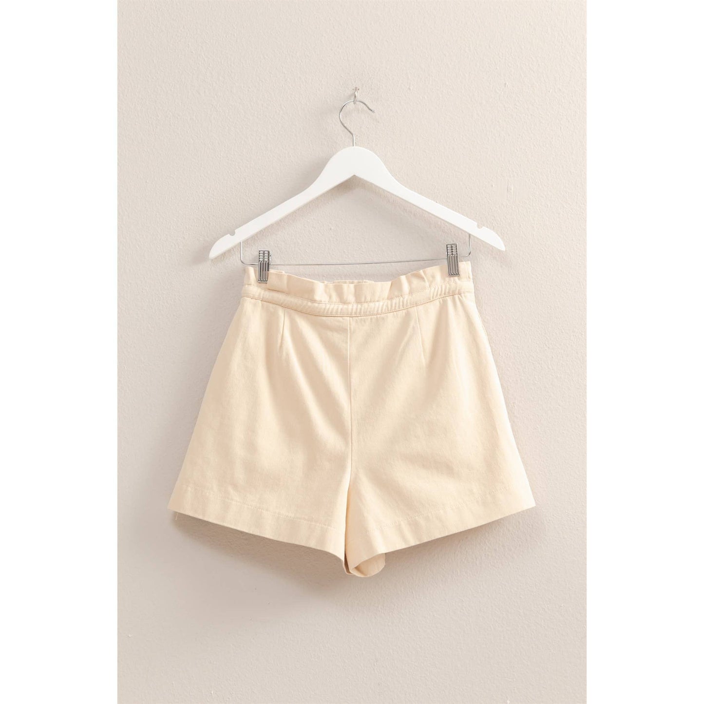 HYFVE - HF25A055-High-Waisted Washed Twill Paperbag Shorts