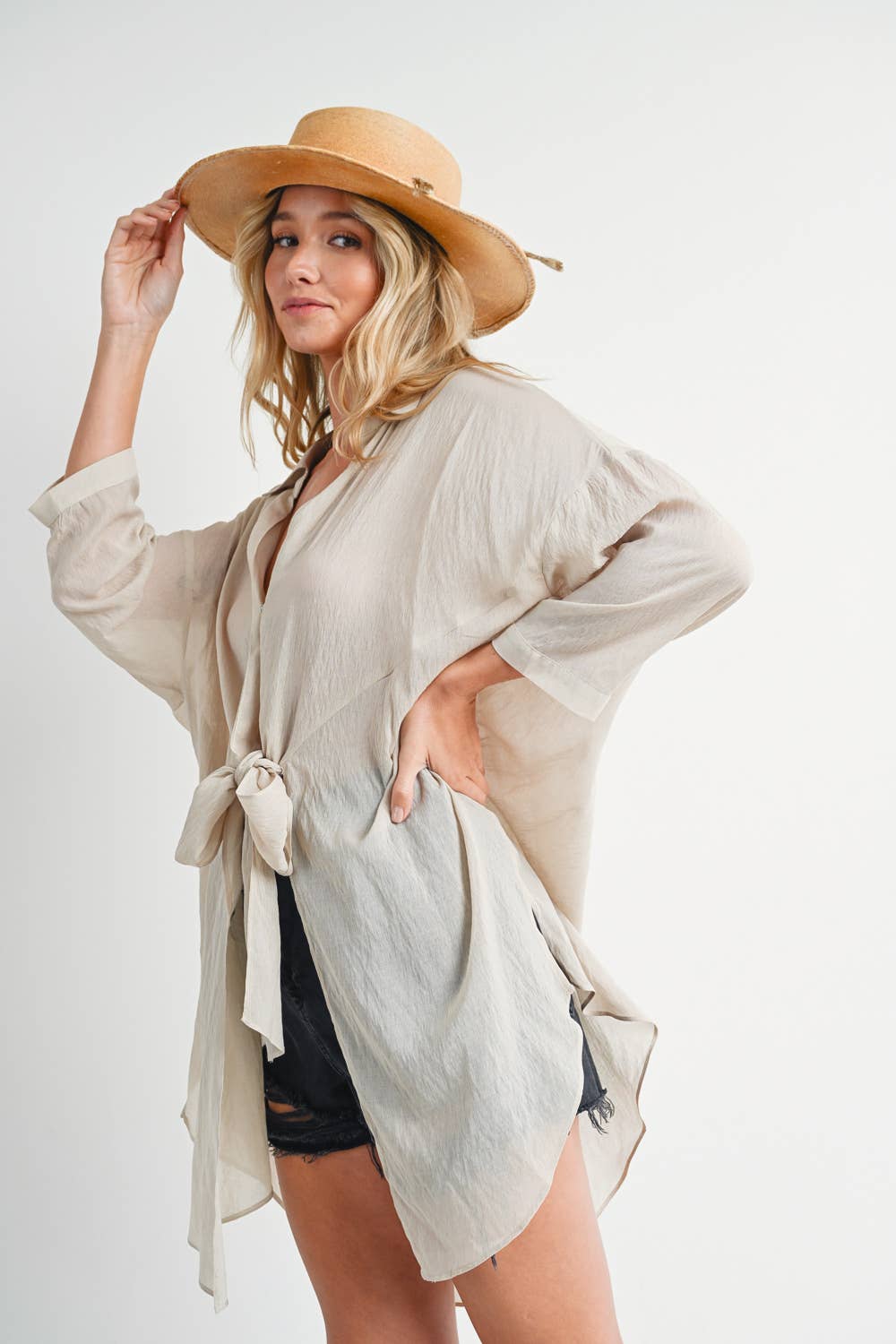 Bluivy - TIE-FRONT DOPHIN HEM TUNIC SHIRT