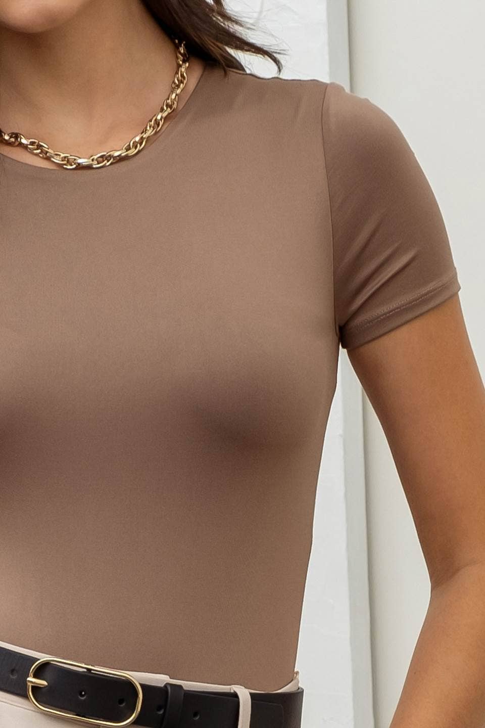 The Workshop Studio - Round Neck Bodysuit - Deep Taupe
