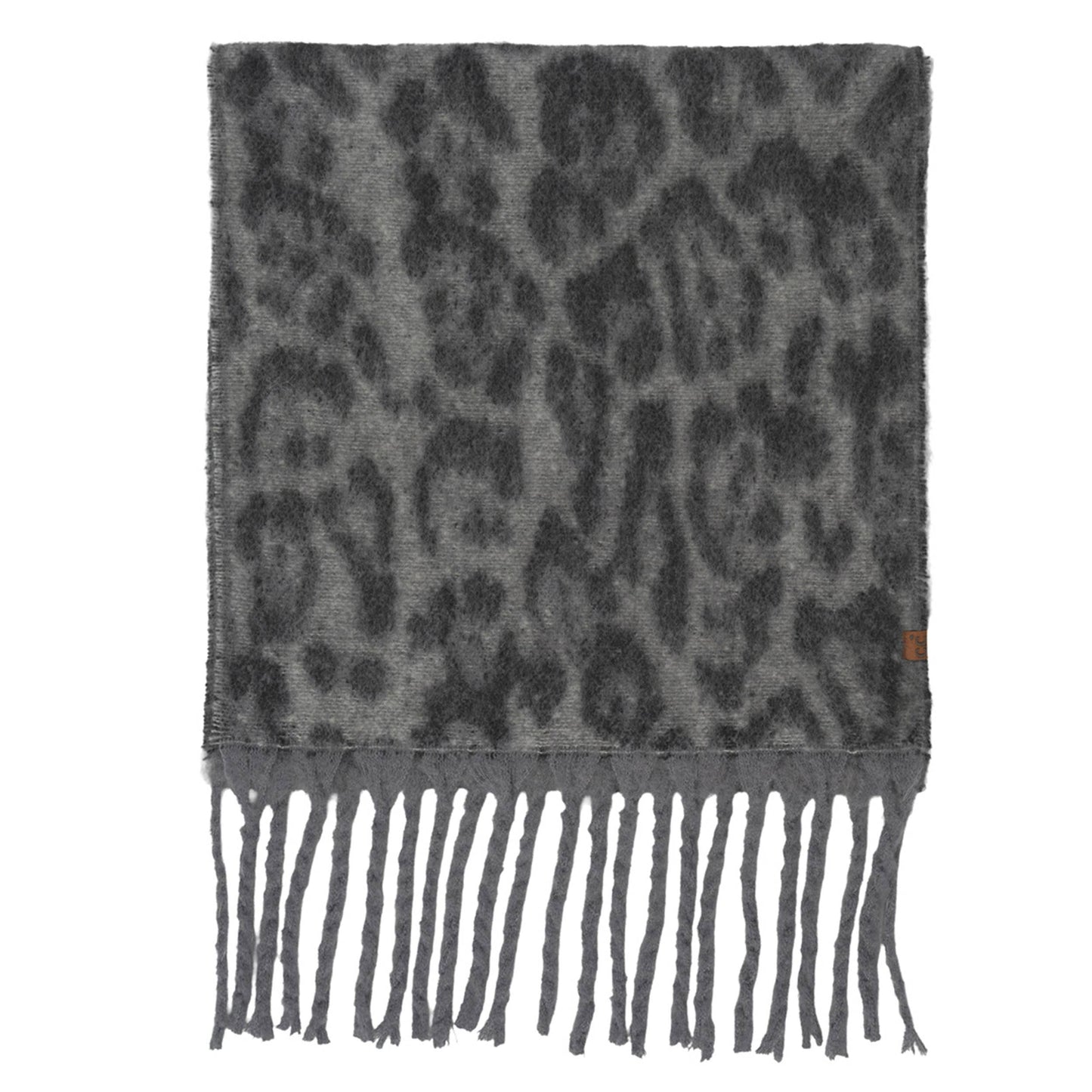 Hana - C.C Woven Leopard Pattern Print with Fringe Scarf