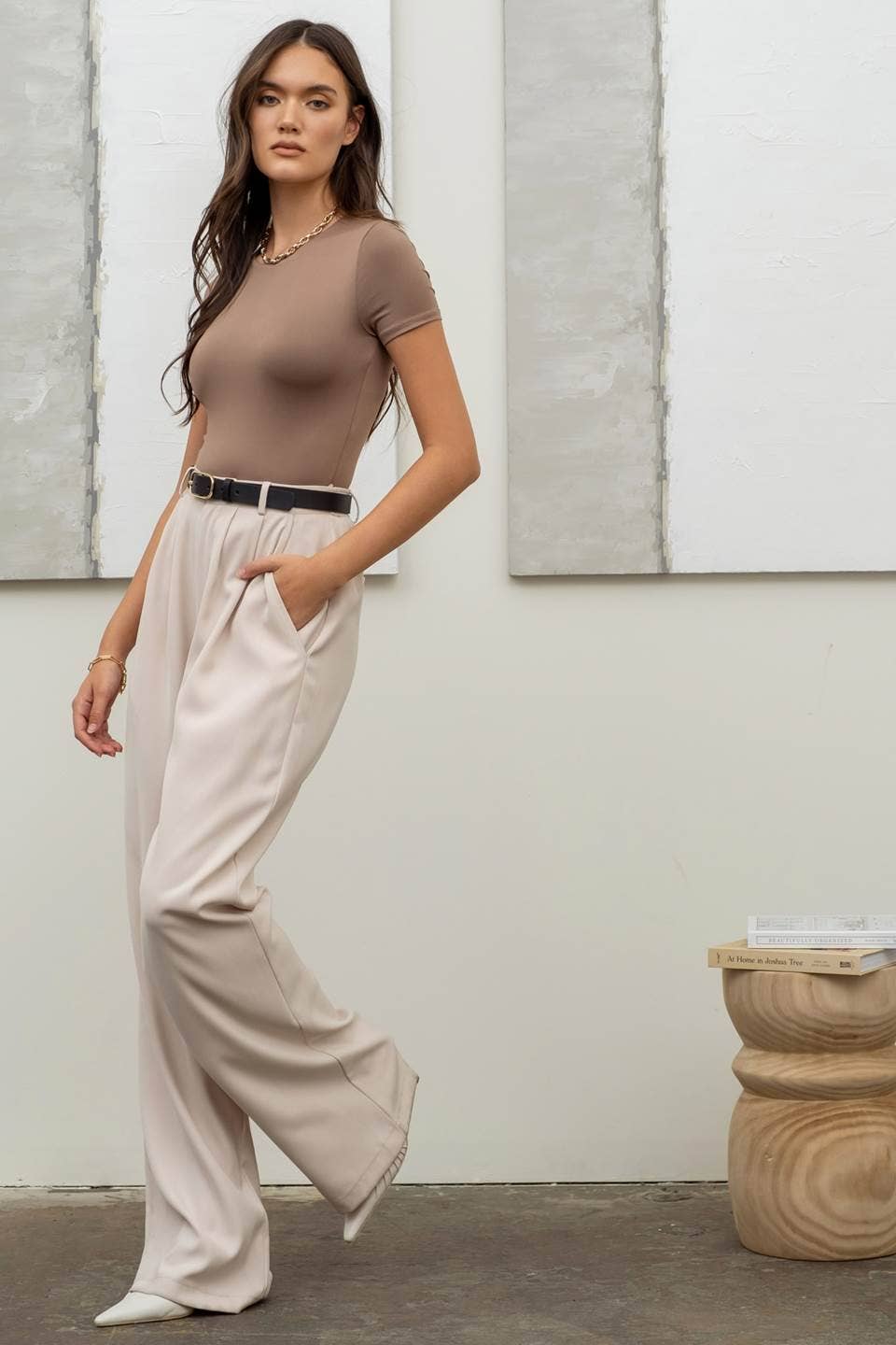 The Workshop Studio - Round Neck Bodysuit - Deep Taupe