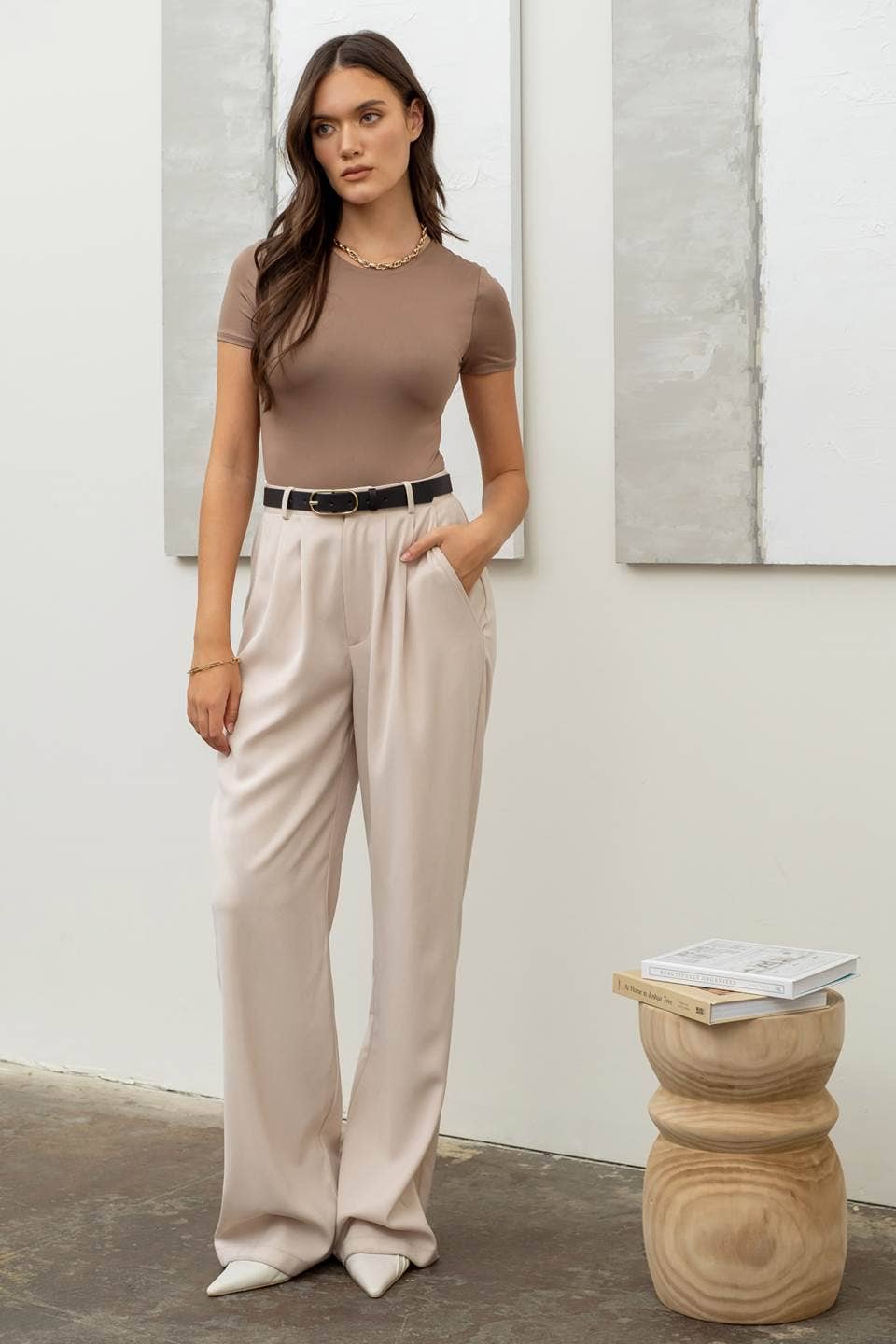 The Workshop Studio - Round Neck Bodysuit - Deep Taupe