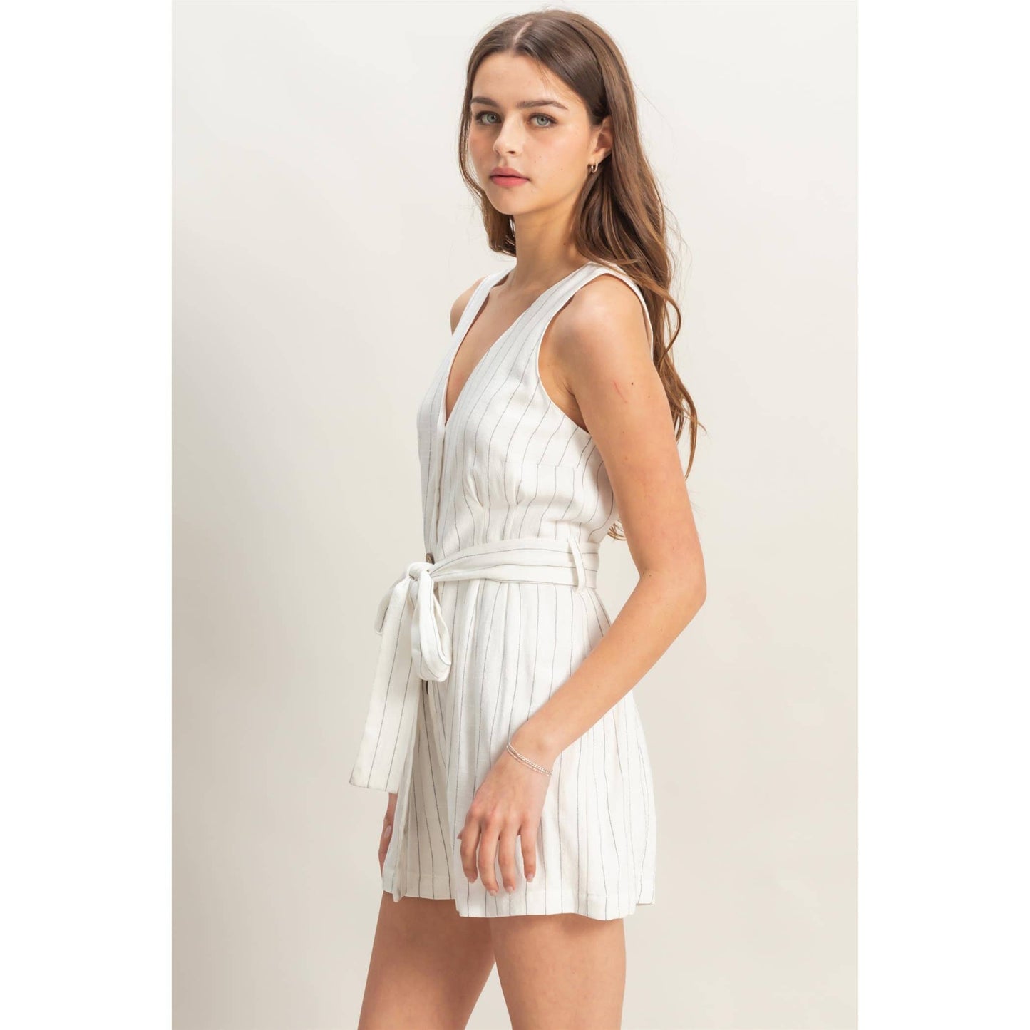 HYFVE - HF25C870-Striped Rayon Linen Belted Romper