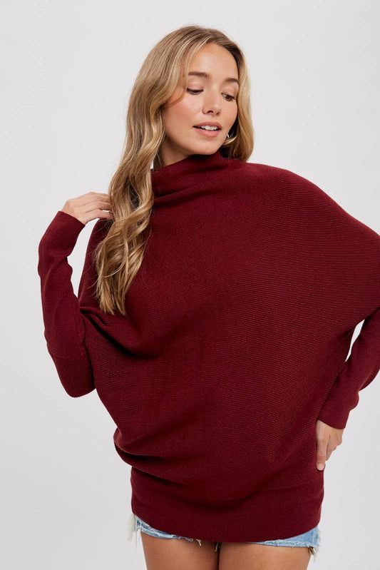 Bluivy - Slouch Neck Dolman Pullover - Maroon
