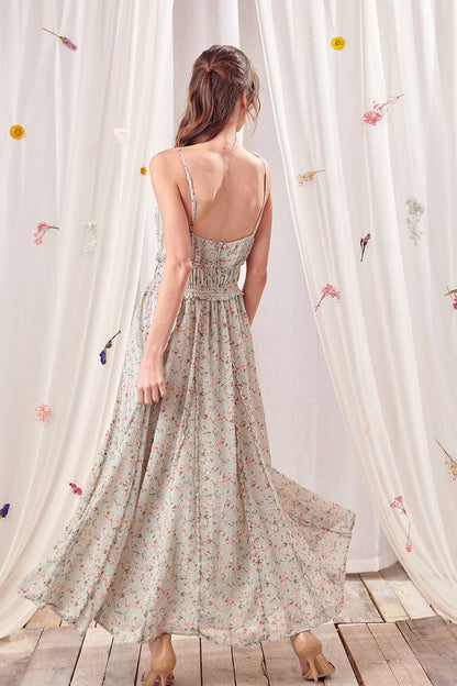 STORIA - Floral Print and Swiss Dots Maxi Dress