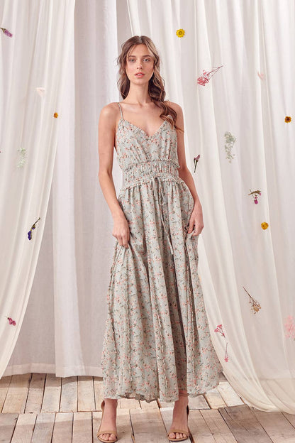 STORIA - Floral Print and Swiss Dots Maxi Dress