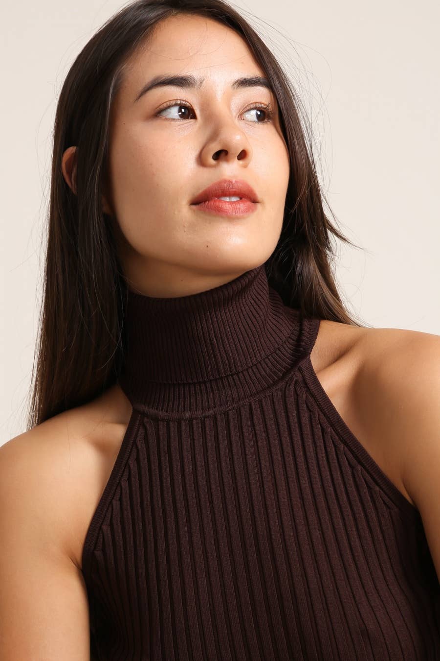 Choklate Paris - Ribbed Knit Turtleneck Tank Top - Choco