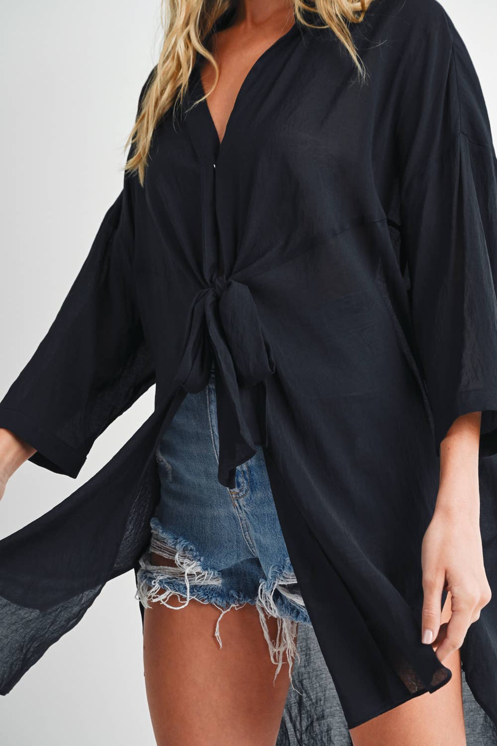 Bluivy - TIE-FRONT DOPHIN HEM TUNIC SHIRT