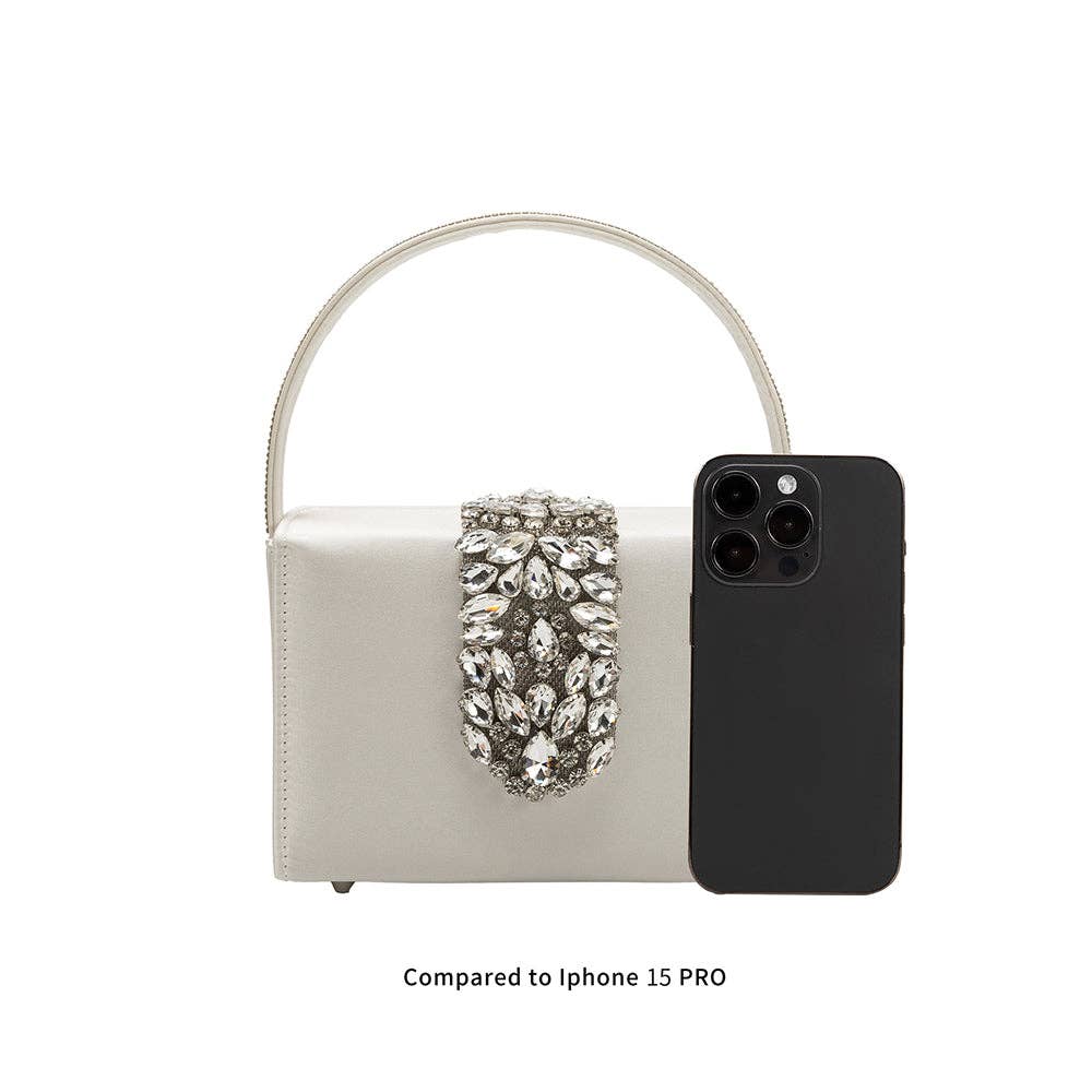 Melie Bianco - Liliana White Satin Jeweled Crossbody Bag