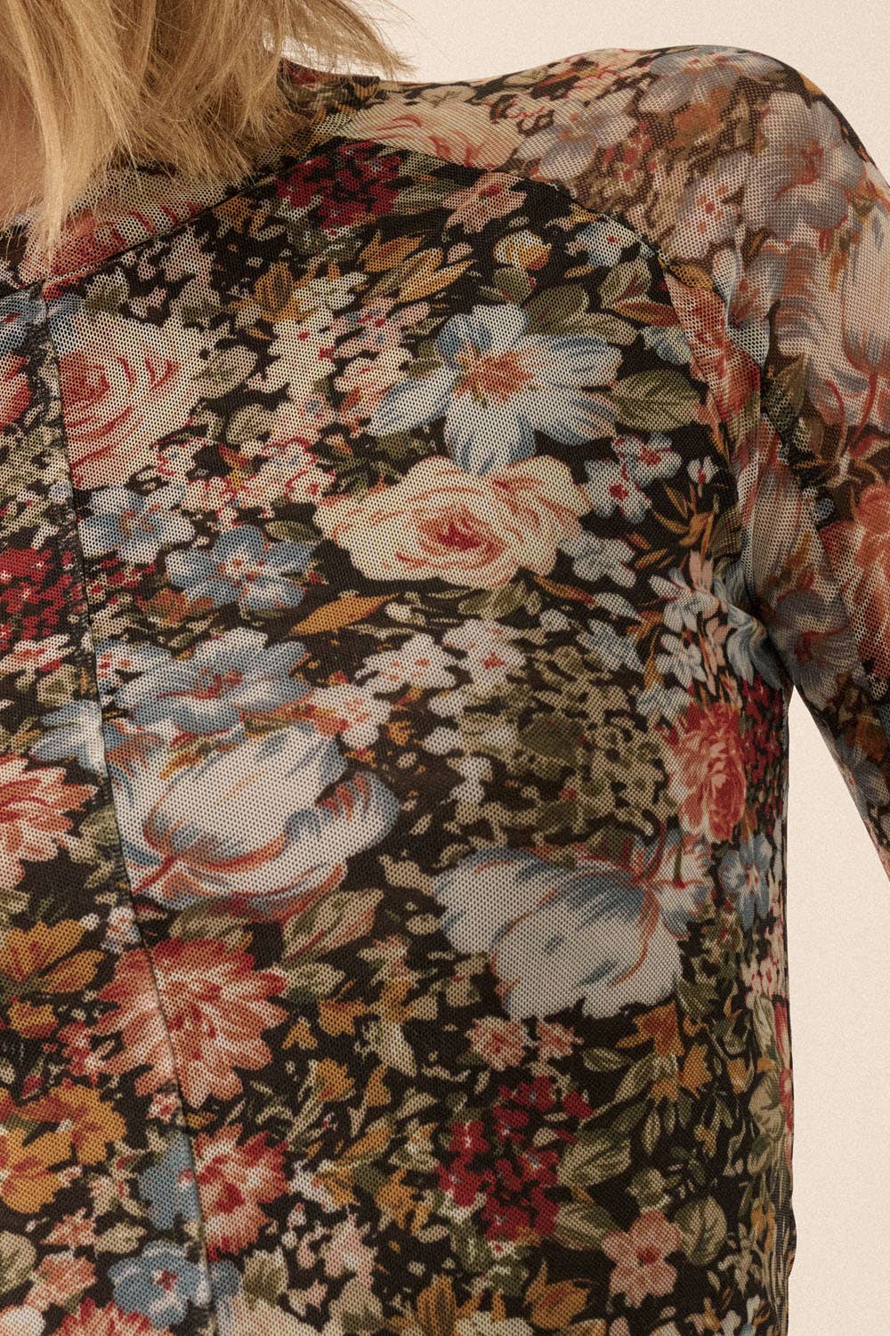Promesa USA - Floral Mesh Long-Sleeve Mock Neck Top