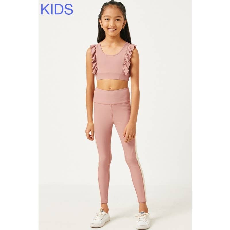 Paperdoll - Girls Ruffled Shoulder Ribbed Active Crop Top