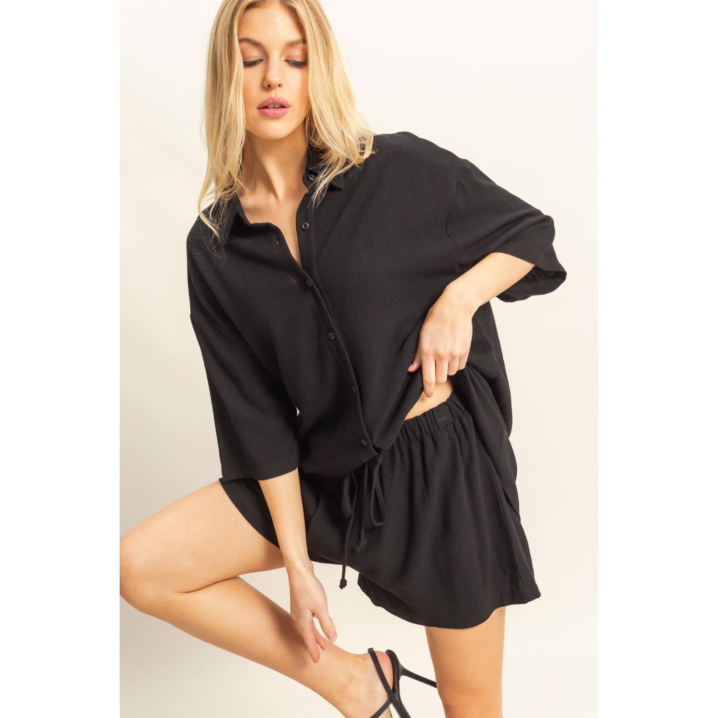 HYFVE - HF25C820-SET-Rayon Linen Shirt And Shorts Set