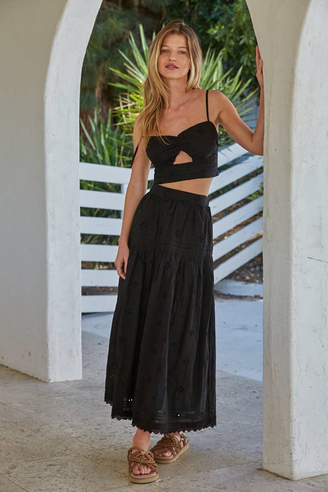 By Together - Woven Cotton Embroidered Lace Trim Ruffle Top
