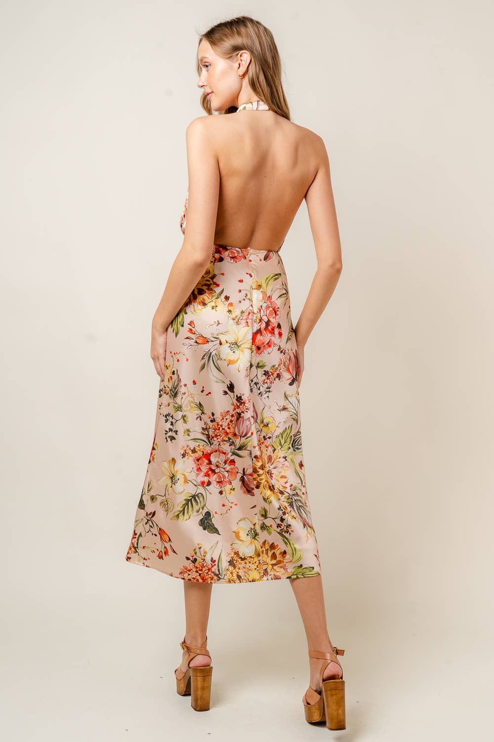 Fore Collection - Floral Halter Satin Midi Dress