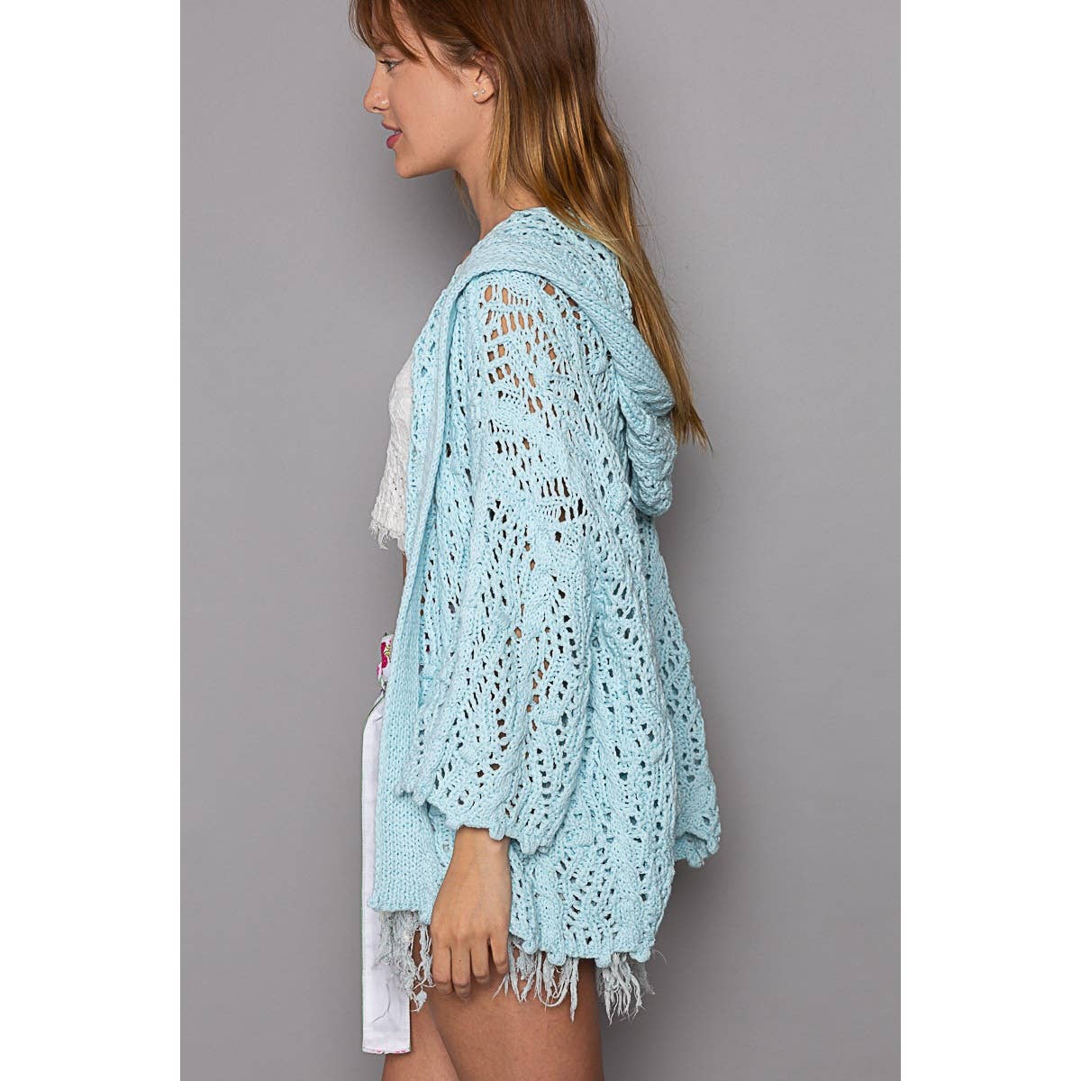 Pol Clothing - Open Weave Cardigan - Baby Blue