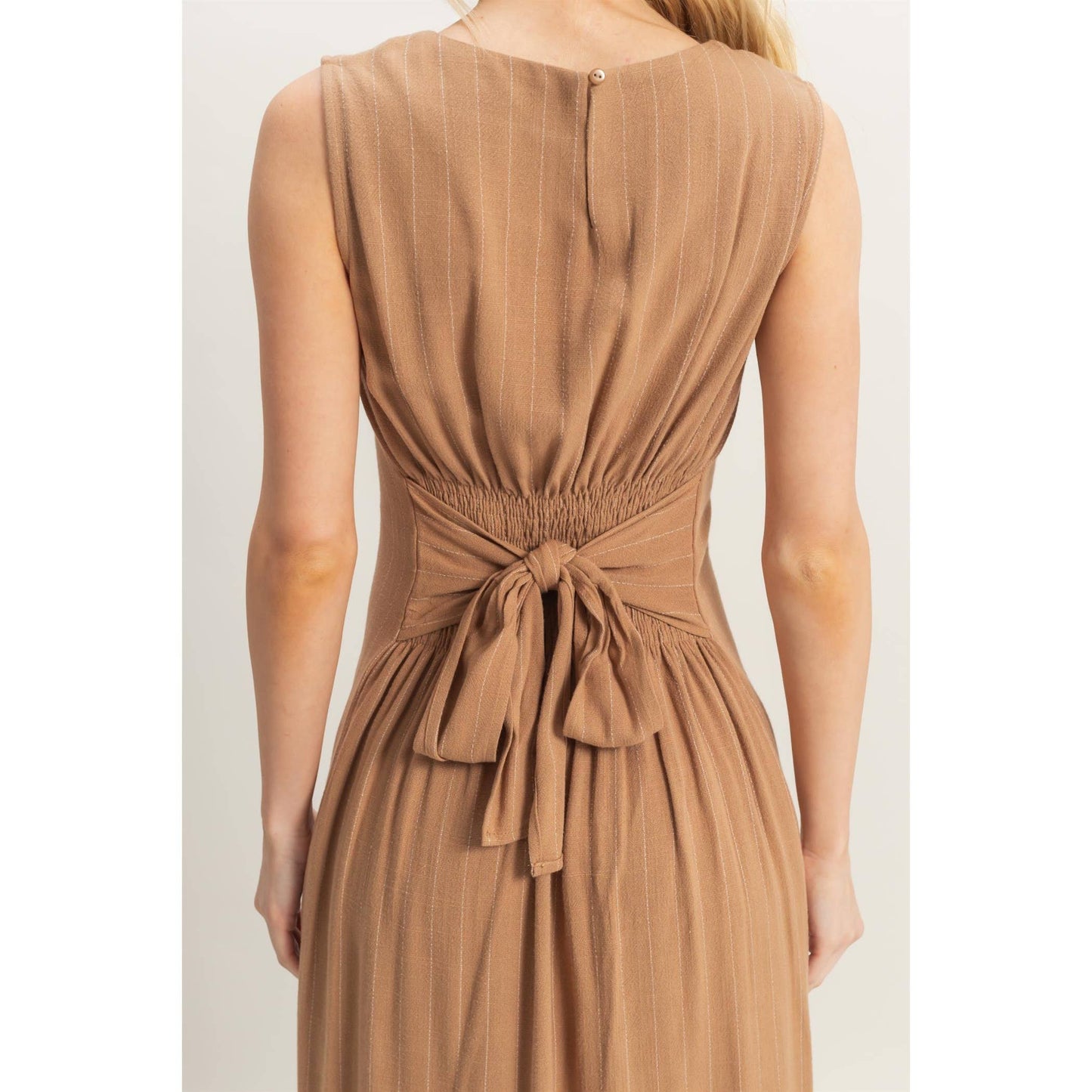 HYFVE - HF25E059-Striped Rayon Linen Side Slit Maxi Dress