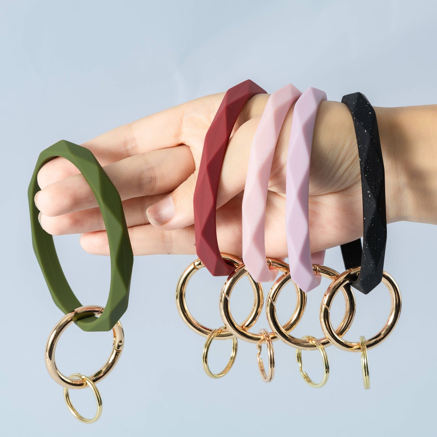 Silicone Bangle Wristlet Minimalist Keychain Bracelet: Light Pink