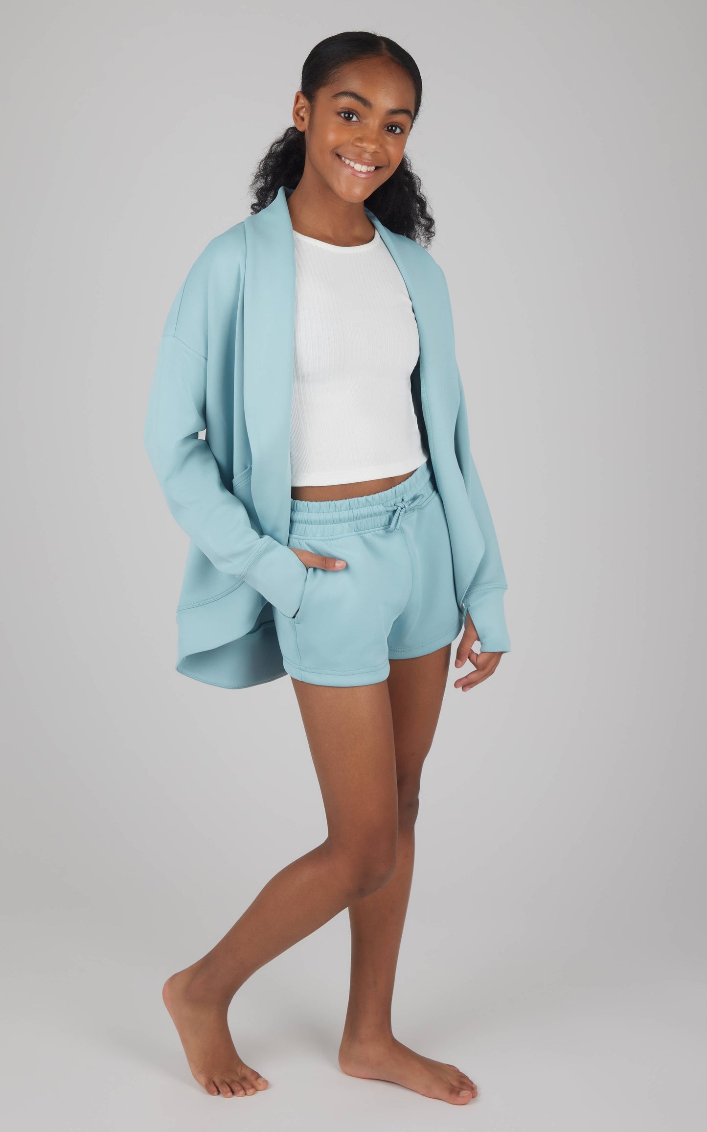 90 Degree by Reflex - Girls Scuba Cardigan, Tank Top, Short - 3 pc set