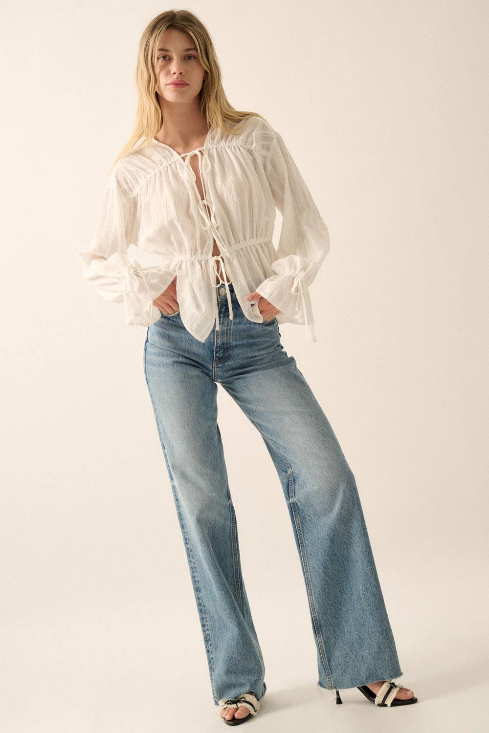 Promesa USA - Solid Tiered Ruched Woven Blouse - Off-White