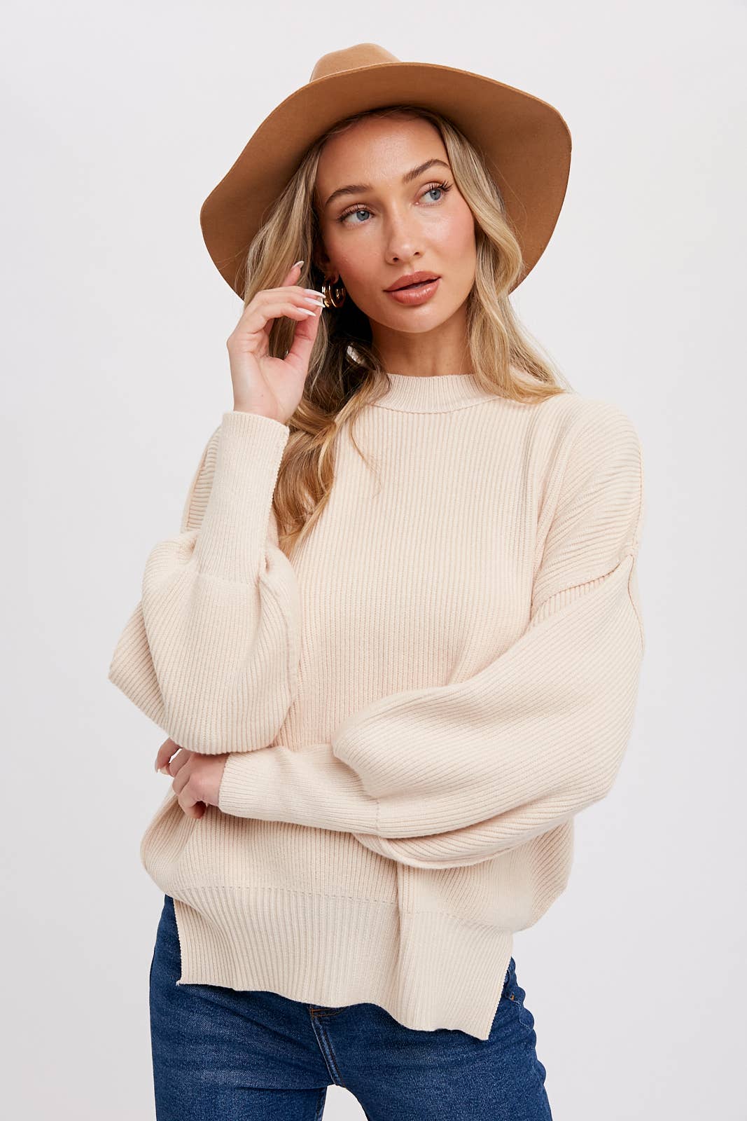Bluivy - Ribbed Mock Neck Pullover