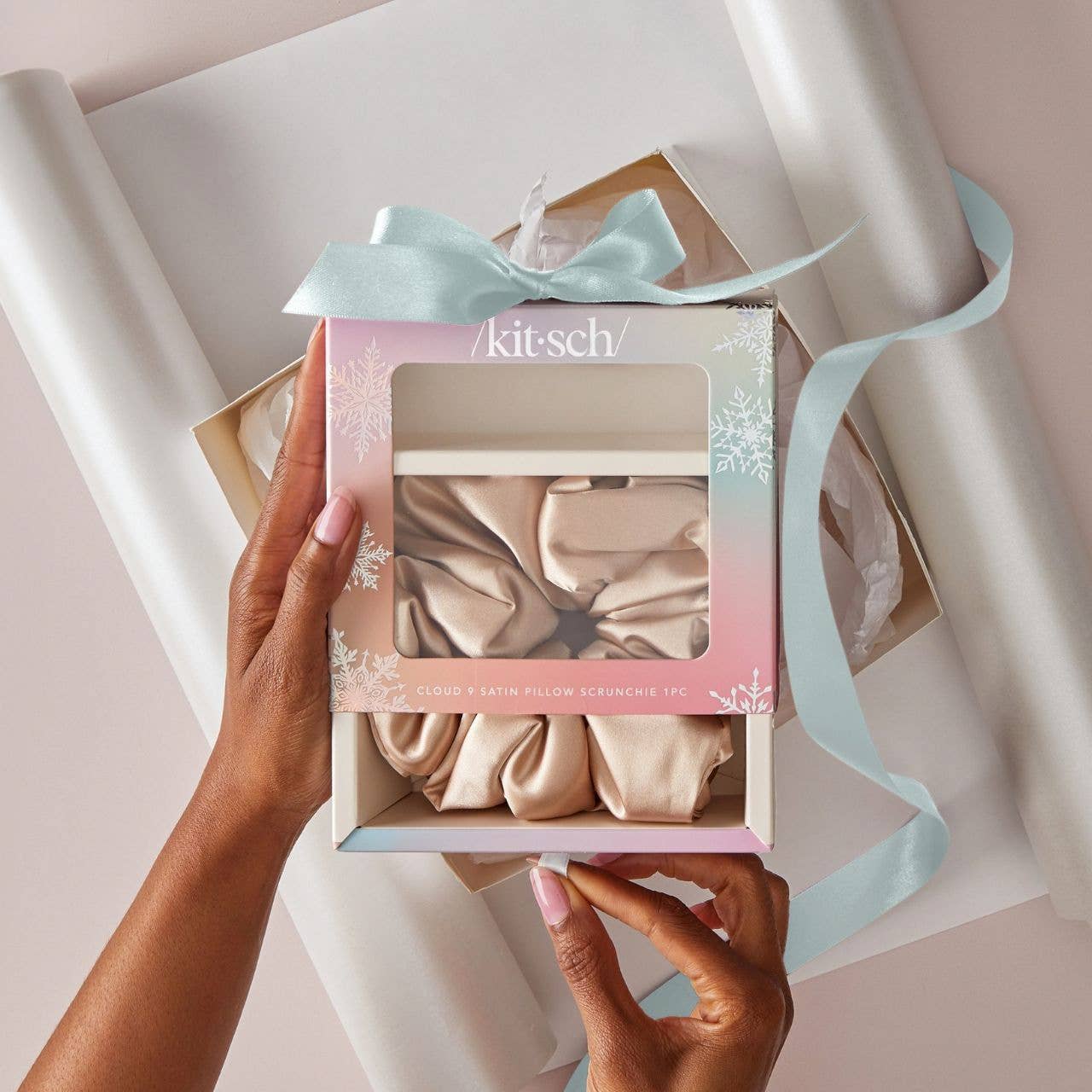 KITSCH - Holiday Cloud 9 Satin Pillow Scrunchie - Champagne