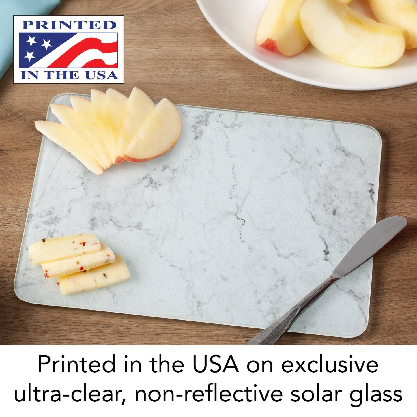 CounterArt and Highland Home - White Marble Design 15" x 12" Tempered Glass Cutting Board