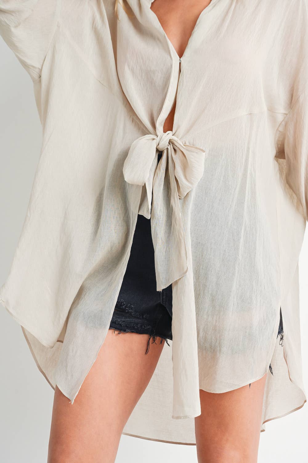 Bluivy - TIE-FRONT DOPHIN HEM TUNIC SHIRT