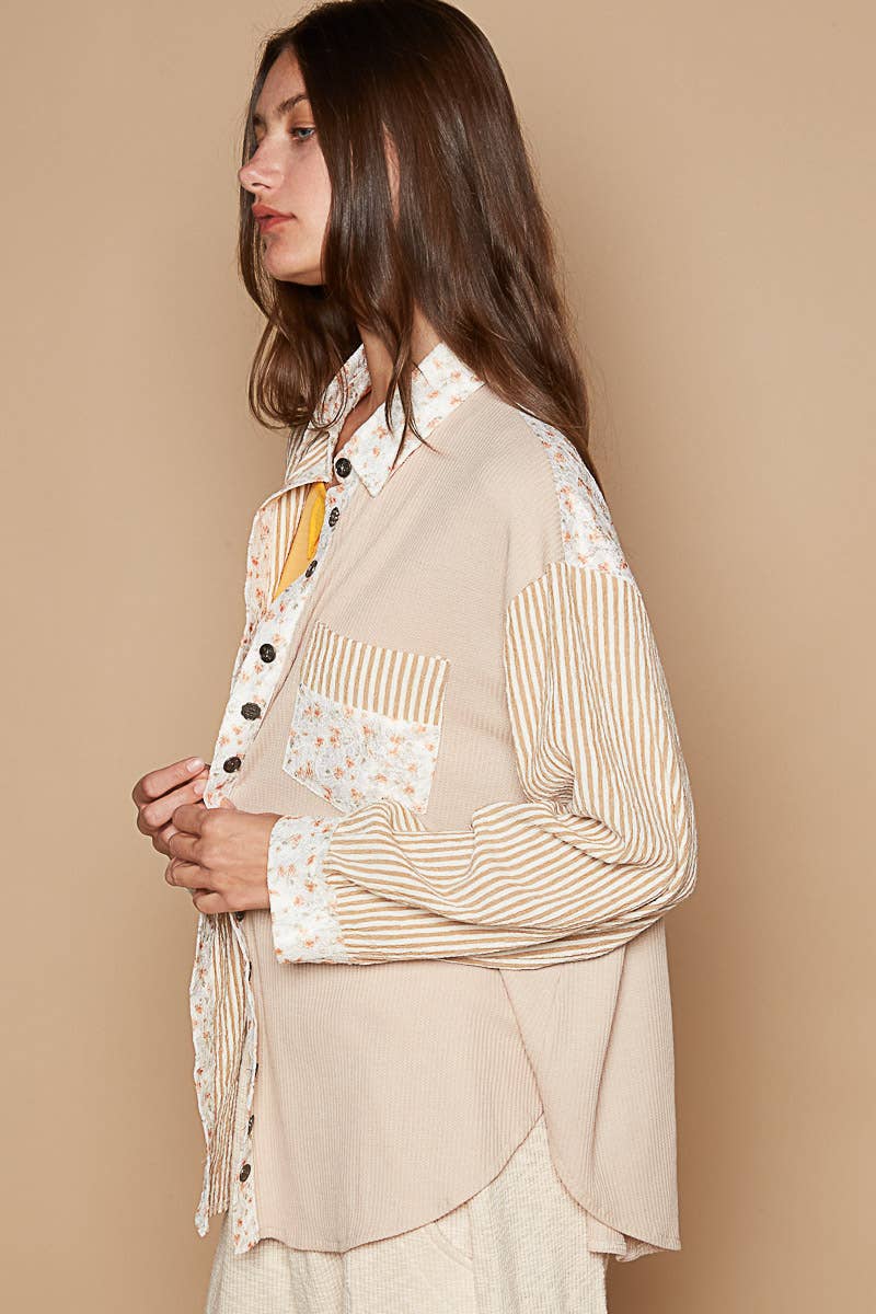 Pol Clothing - Embroidered Patch Button Down Shirt