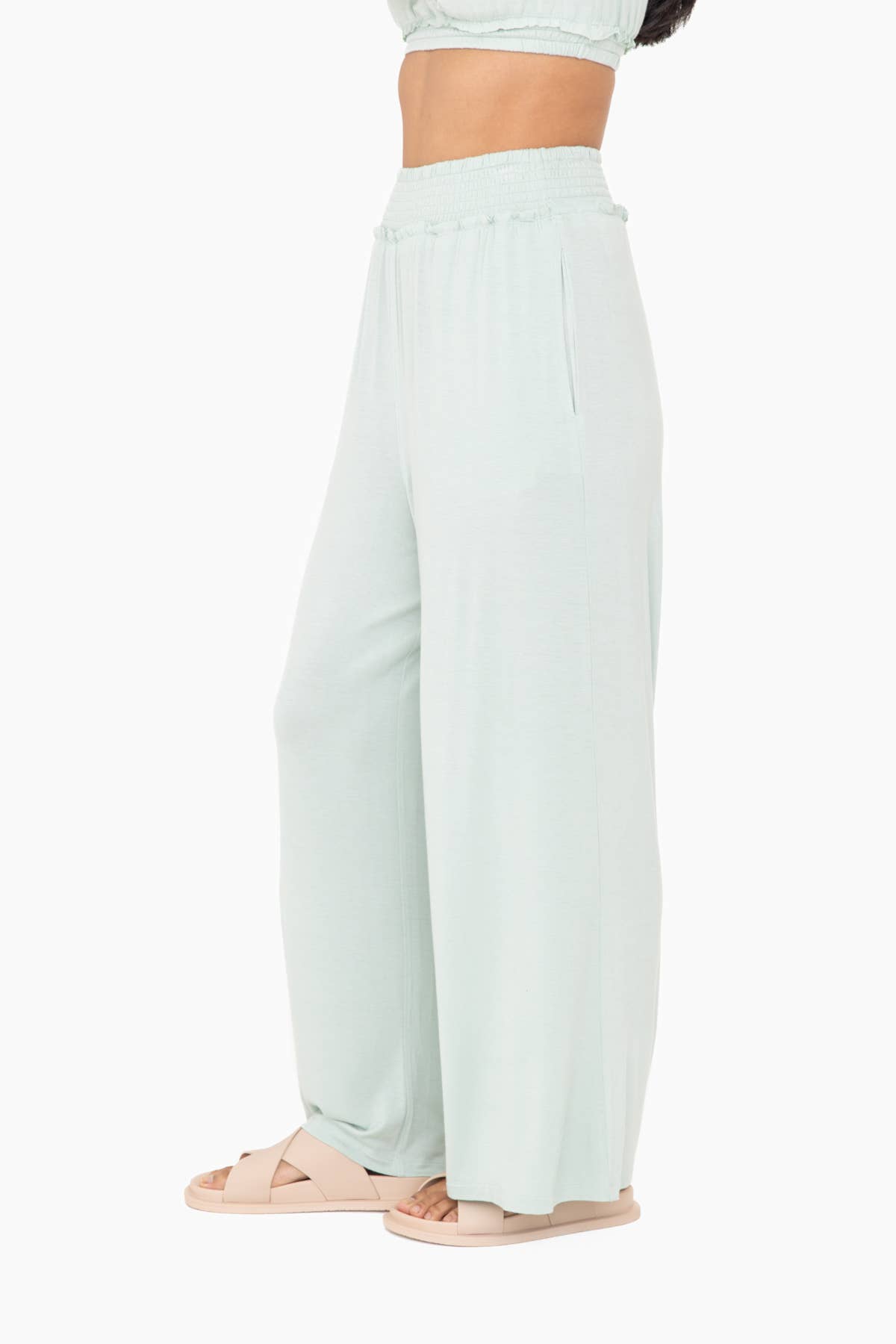 Mono B - Smocked Waist Wide-Leg Pants