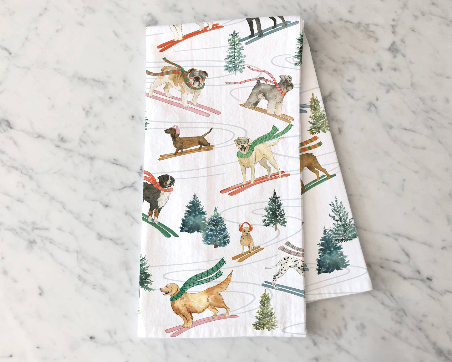 KelseyMDesigns - Holiday Ski Dogs Tea Towel