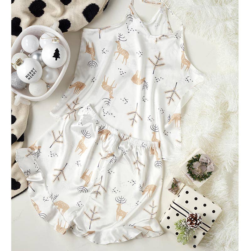 Bella Sleep + Spa - Oh Deer - Cami + Ruffled Shorts PJ sets - Small