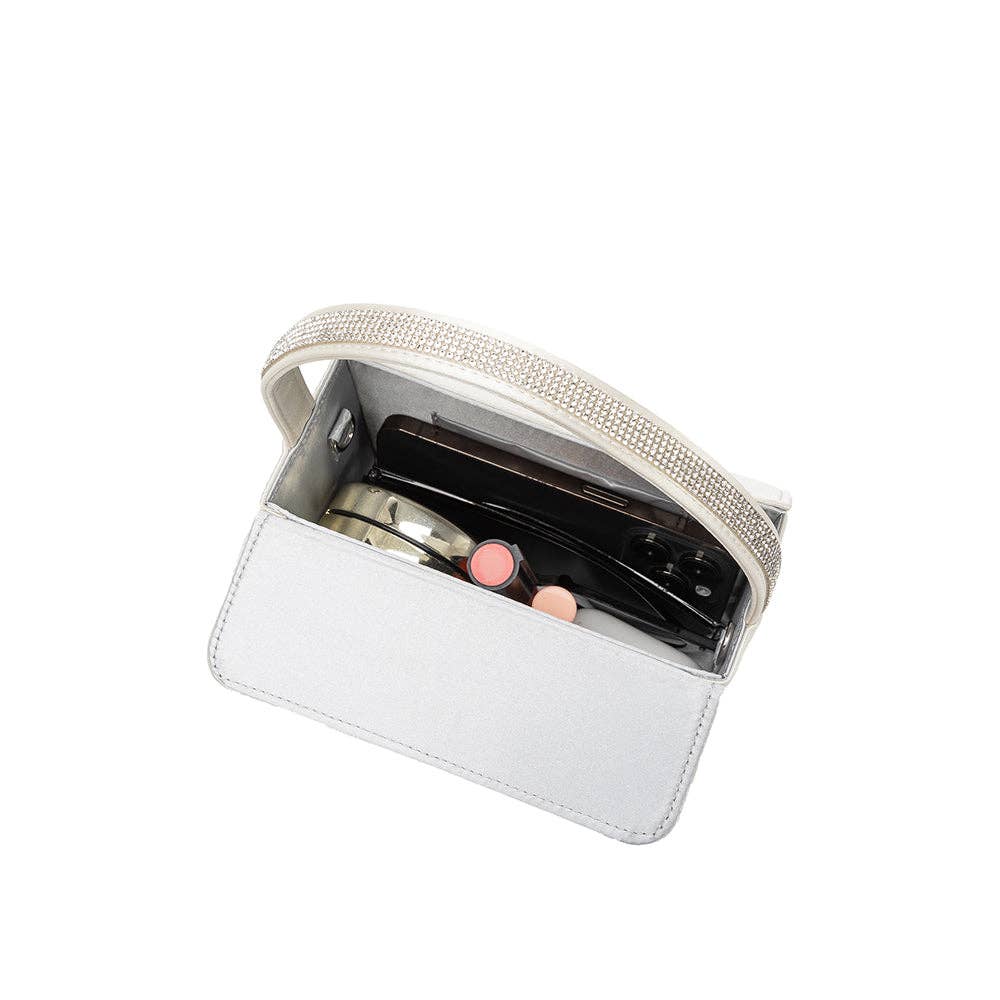 Melie Bianco - Liliana White Satin Jeweled Crossbody Bag