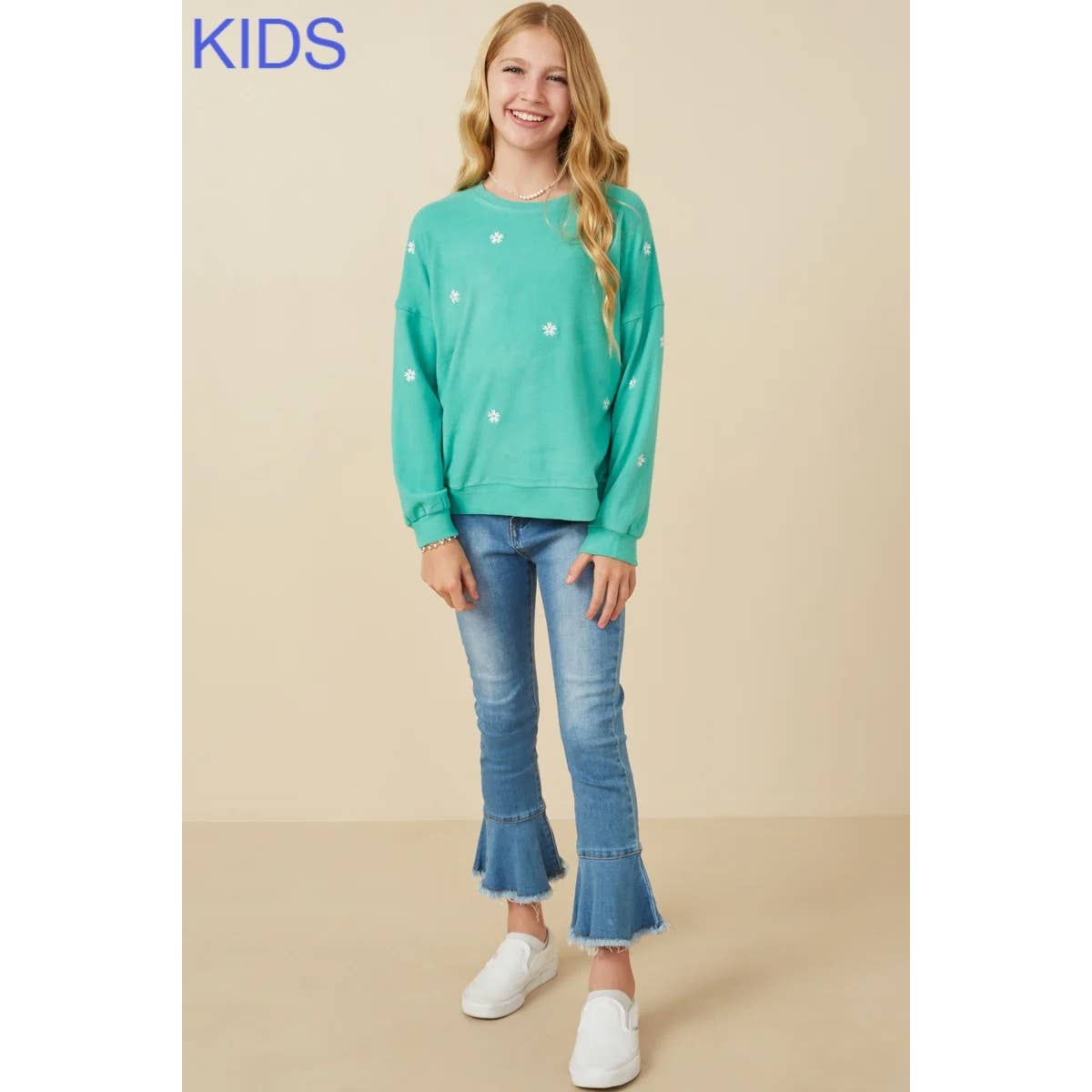 Paperdoll - Girls Brushed Textured Floral Embroidered Sweatshirt