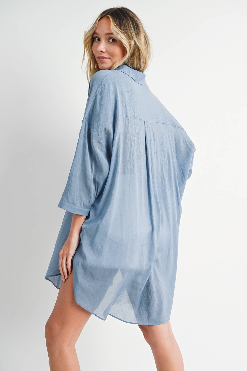 Bluivy - TIE-FRONT DOPHIN HEM TUNIC SHIRT