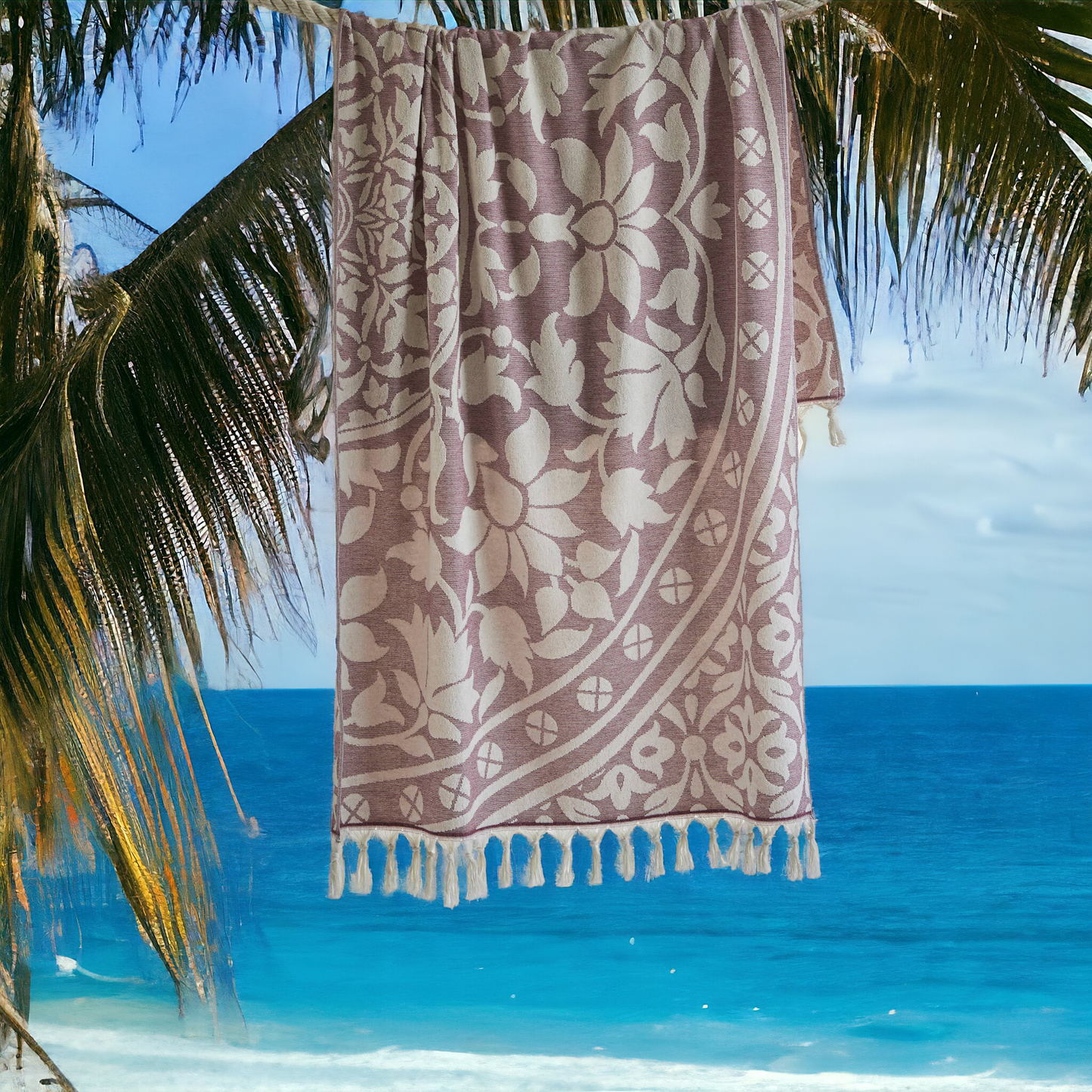 Kikoya - Mandala Terry Bath Towels Turkish Cotton 36x66 Beach Hammam: Black