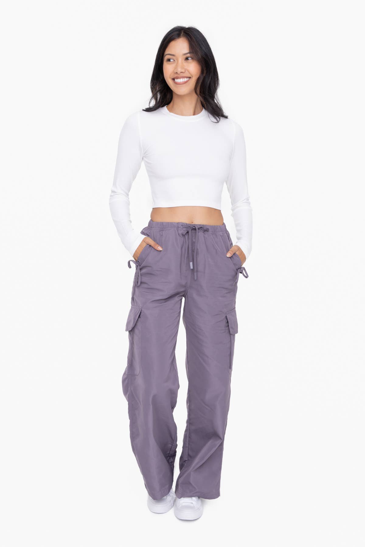 Mono B - Essential Micro-Ribbed Long-Sleeved Cropped Athleisure Top - White