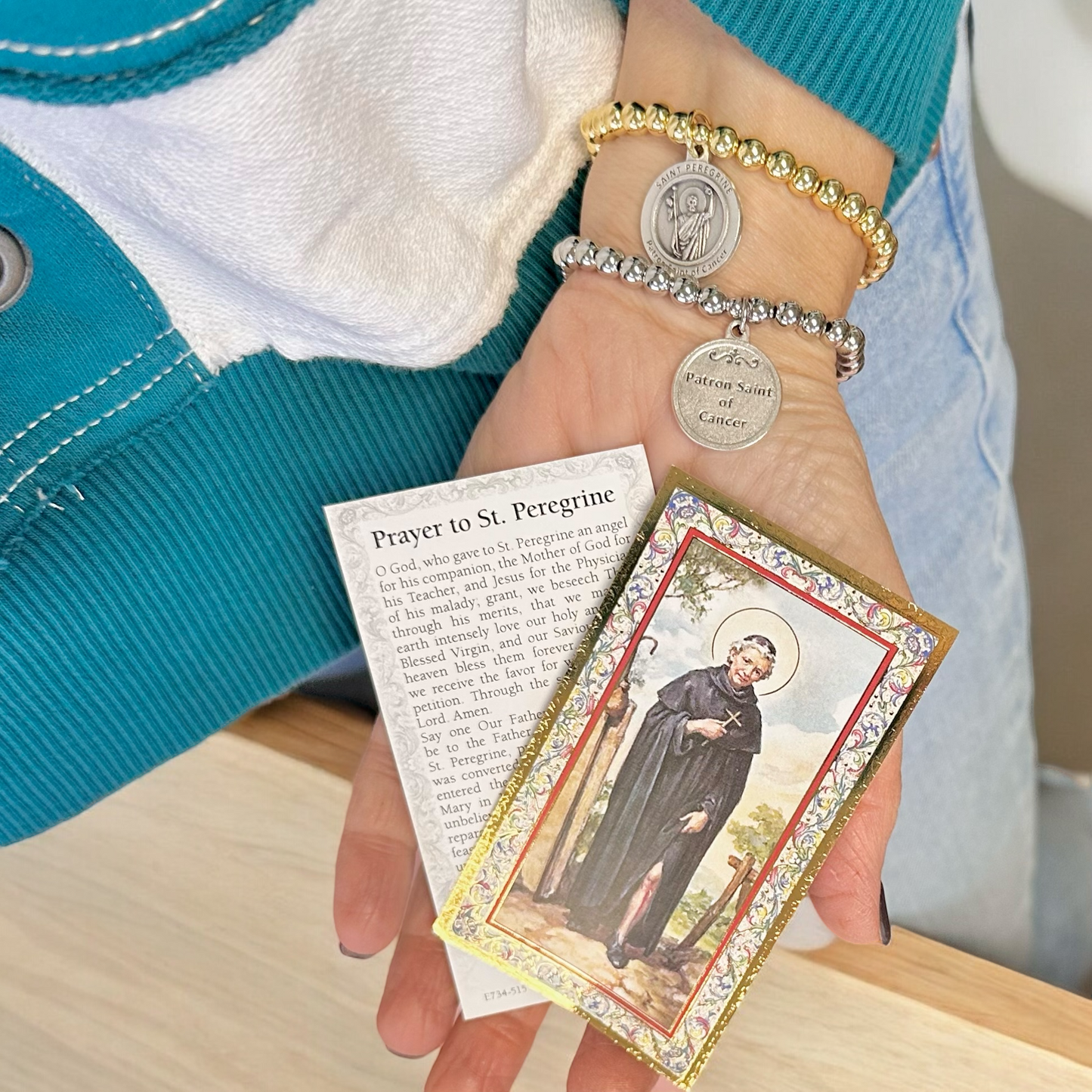 Love, Lisa - Saint Peregrine Patron of Cancer Beaded Stretch Bracelet