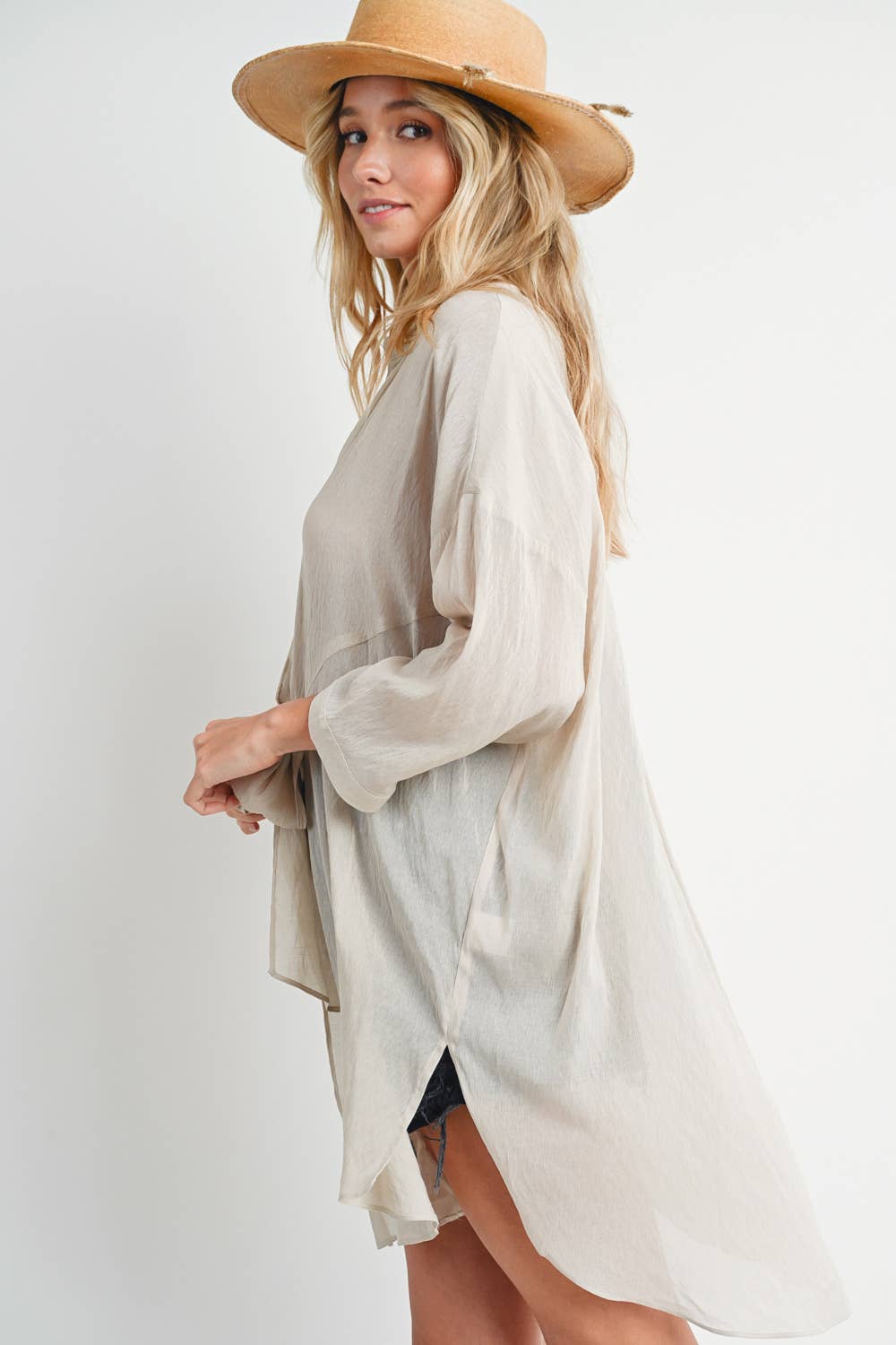 Bluivy - TIE-FRONT DOPHIN HEM TUNIC SHIRT