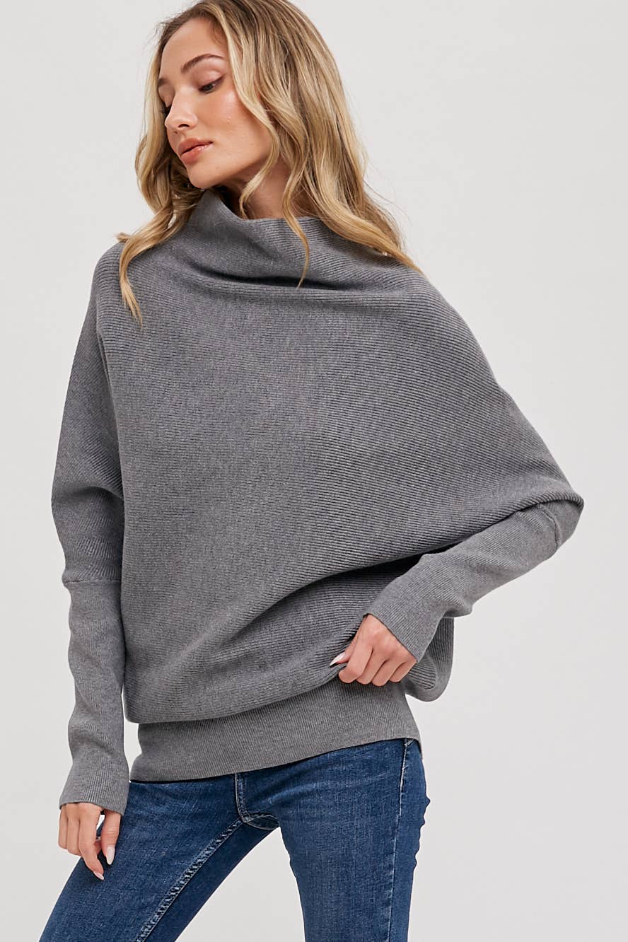 Bluivy - Slouch Neck Dolman Pullover - Dark Grey