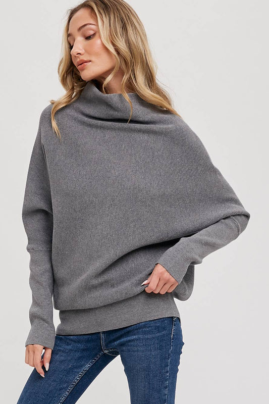Bluivy - Slouch Neck Dolman Pullover - Dark Grey