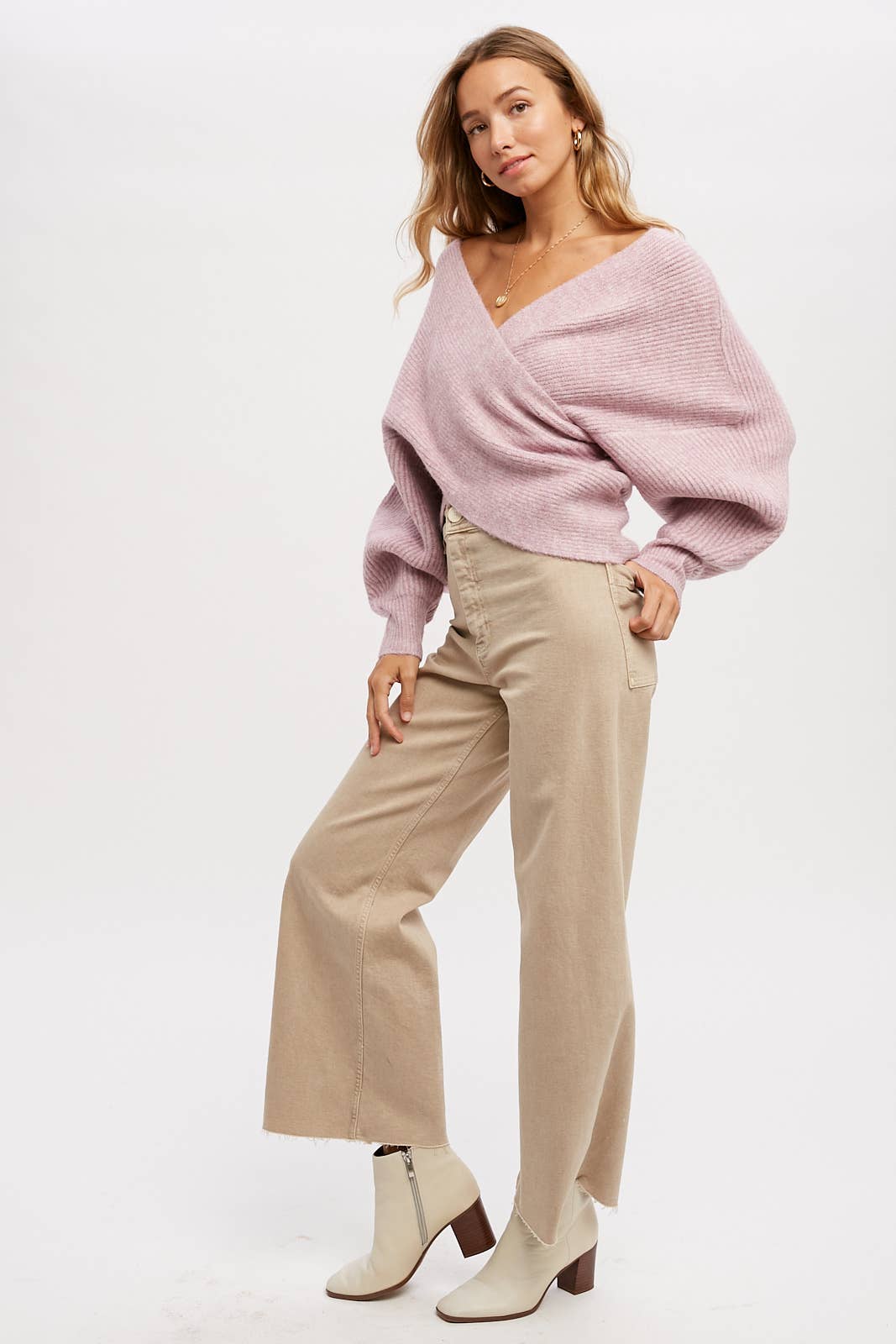 Bluivy - Crossover Ribbed Pullover - Lavender