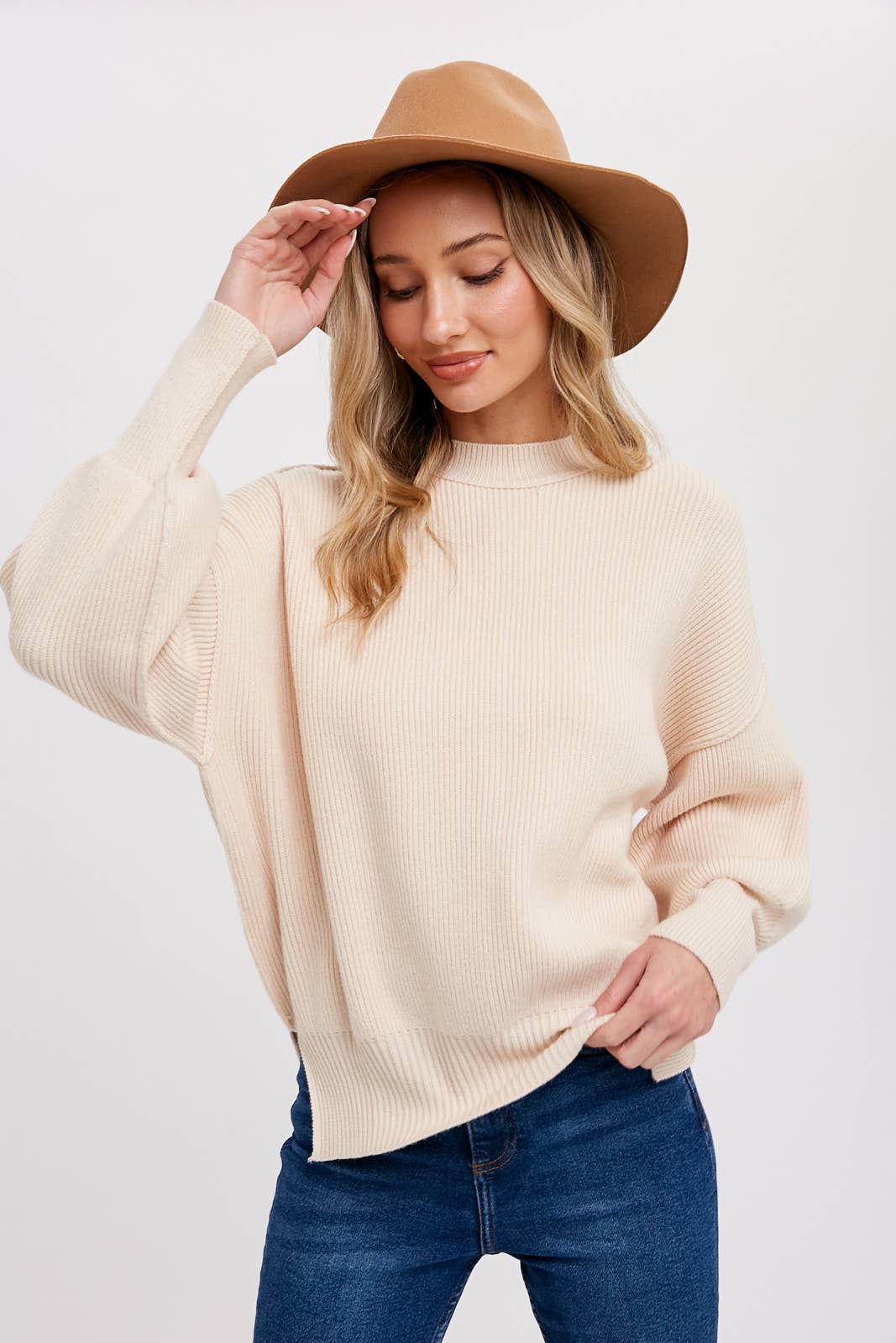 Bluivy - Ribbed Mock Neck Pullover