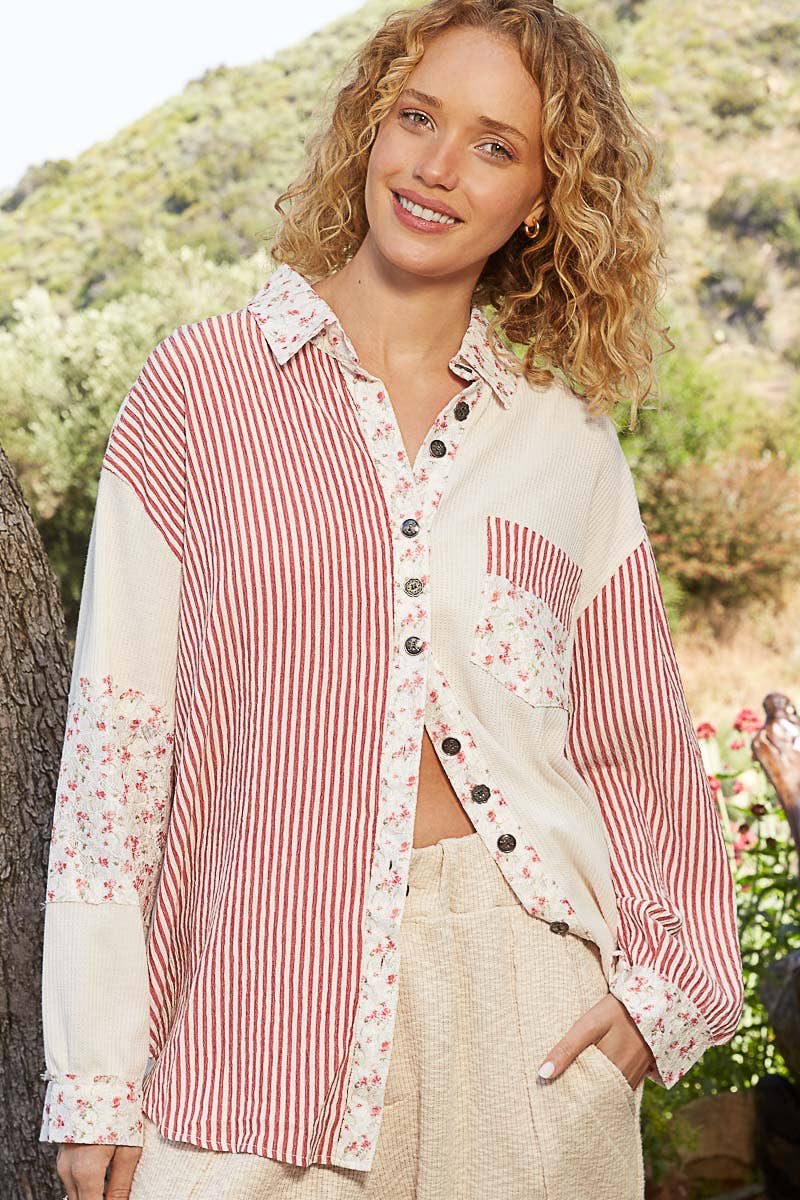 Pol Clothing - Embroidered Patch Button Down Shirt