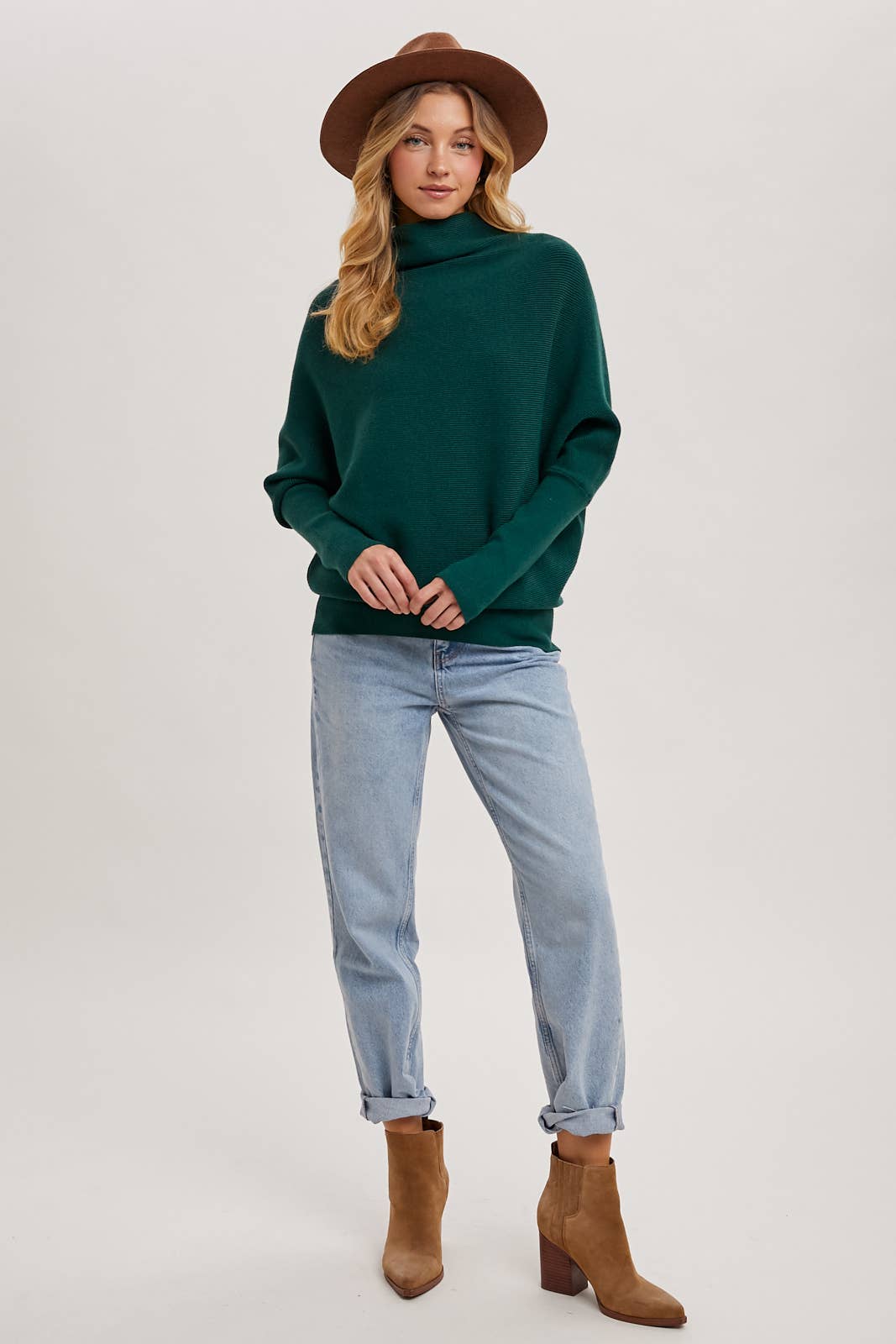 Bluivy - Slouch Neck Dolman Pullover - Hunter Green
