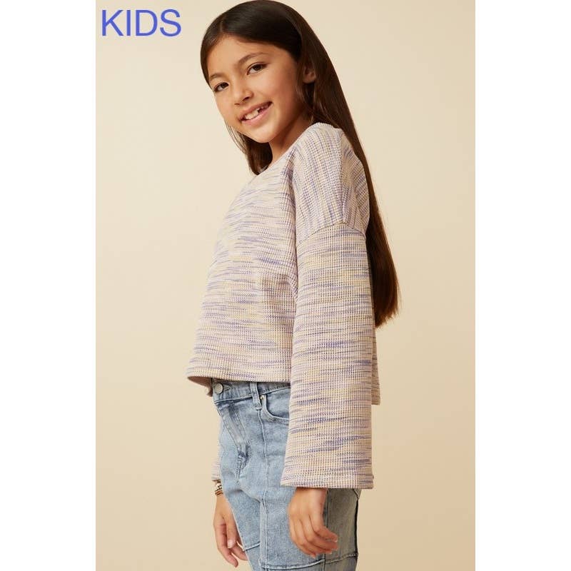 Paperdoll - Girls Textured V Neck Drop Should Marled Knit Top