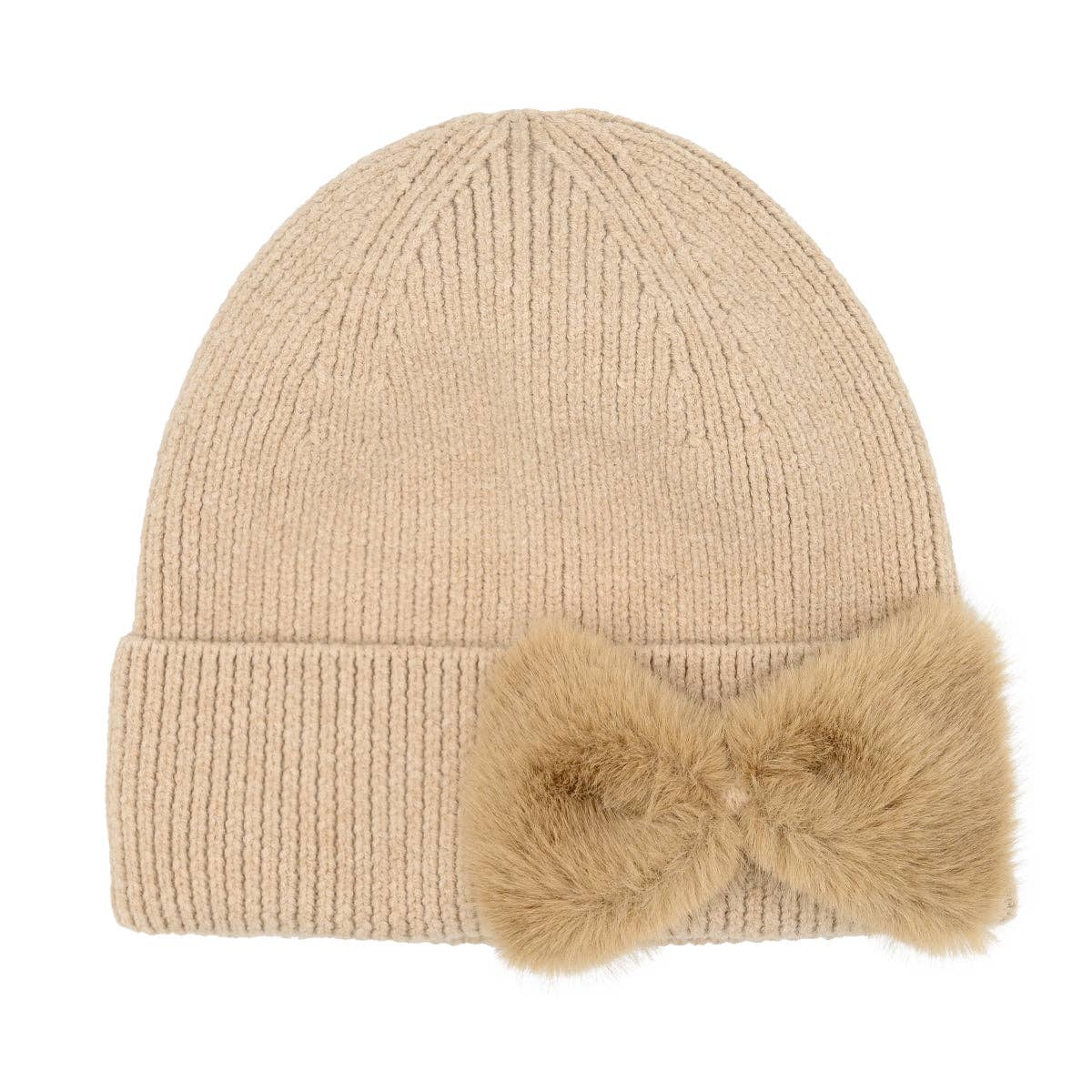 C.C Beanie - Faux Fur Ribbon C.C Beanie - Camel
