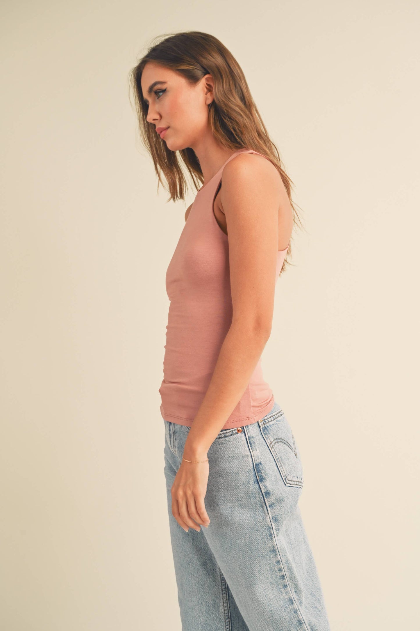 MIOU MUSE - Double Layered High Neck Racer Back Tank - Salmon