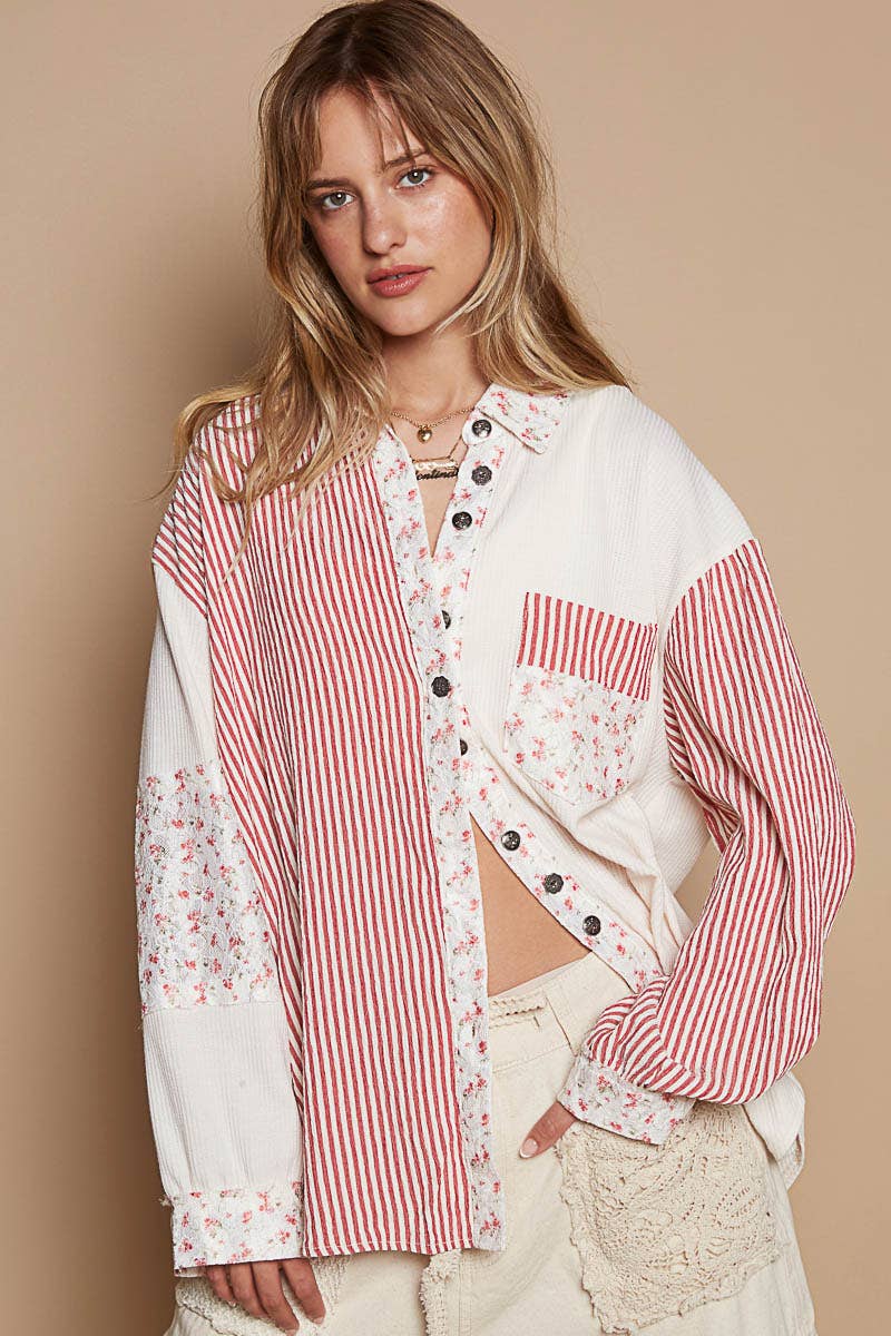 Pol Clothing - Embroidered Patch Button Down Shirt