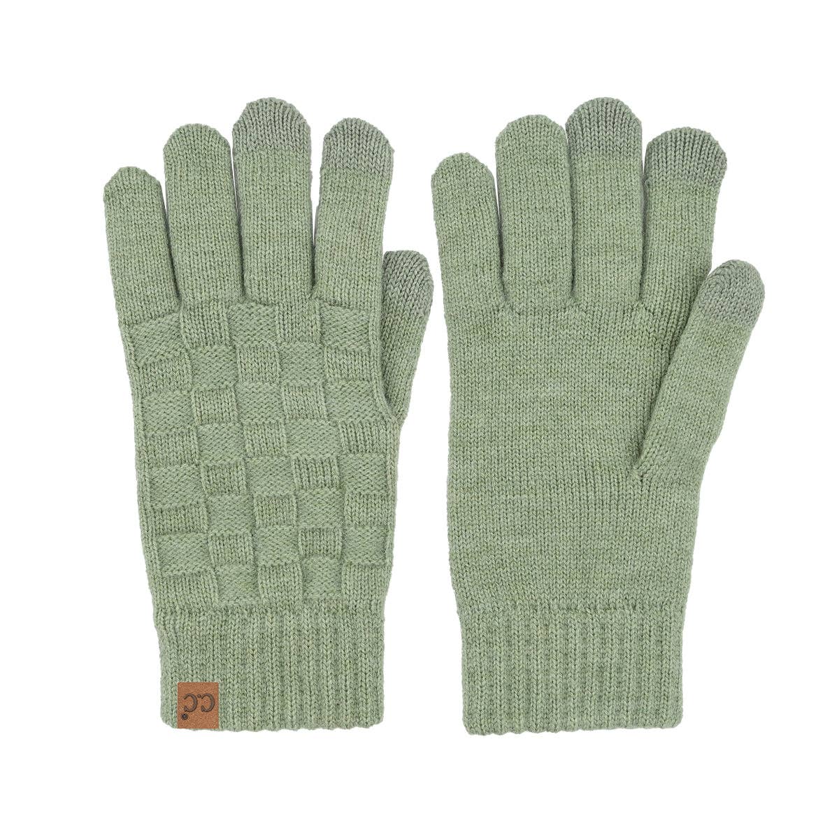 C.C Beanie - Woven Checkered Texture C.C Gloves - Sage