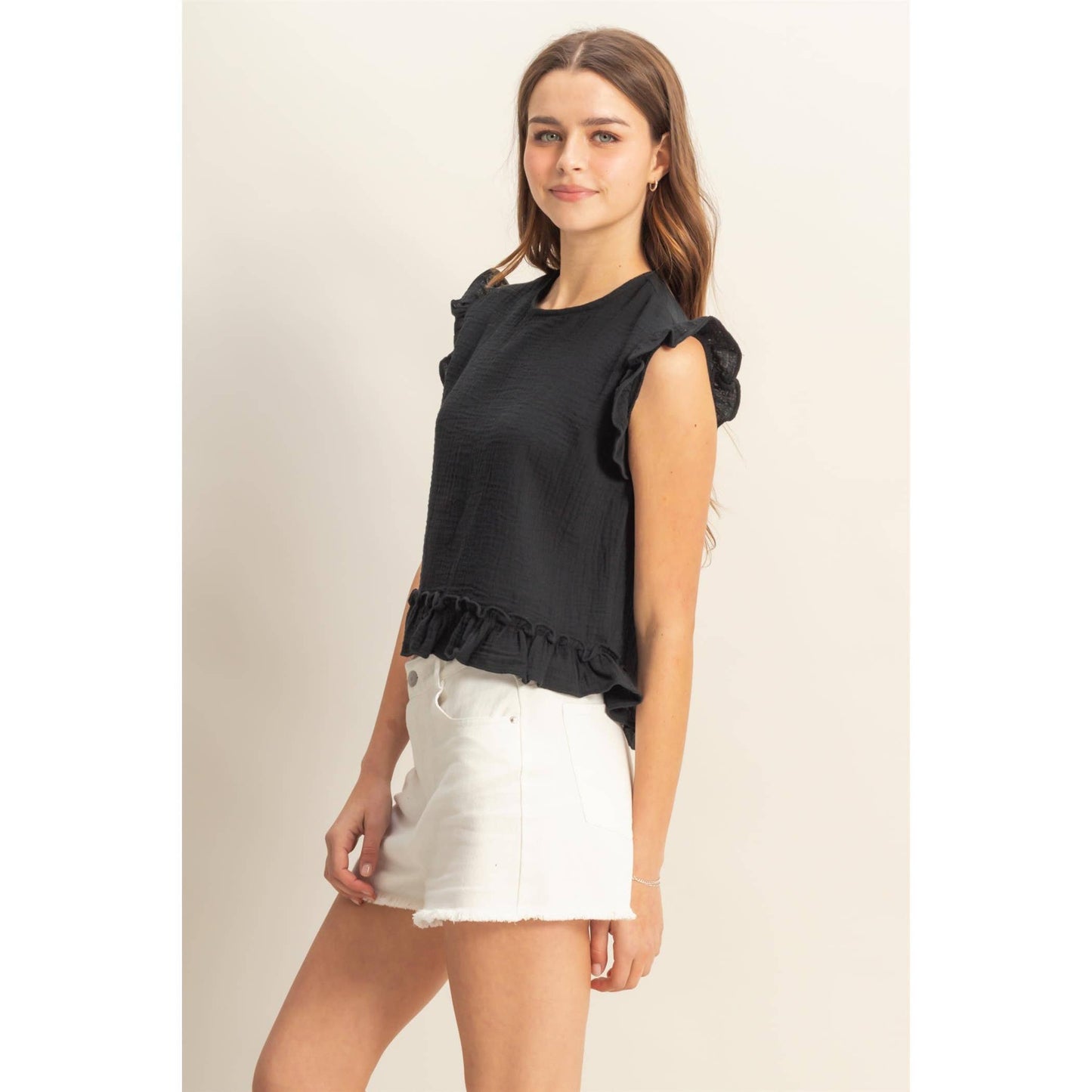 HYFVE - HF25A845-Double Gauze Ruffle Detail Sleeveless Top